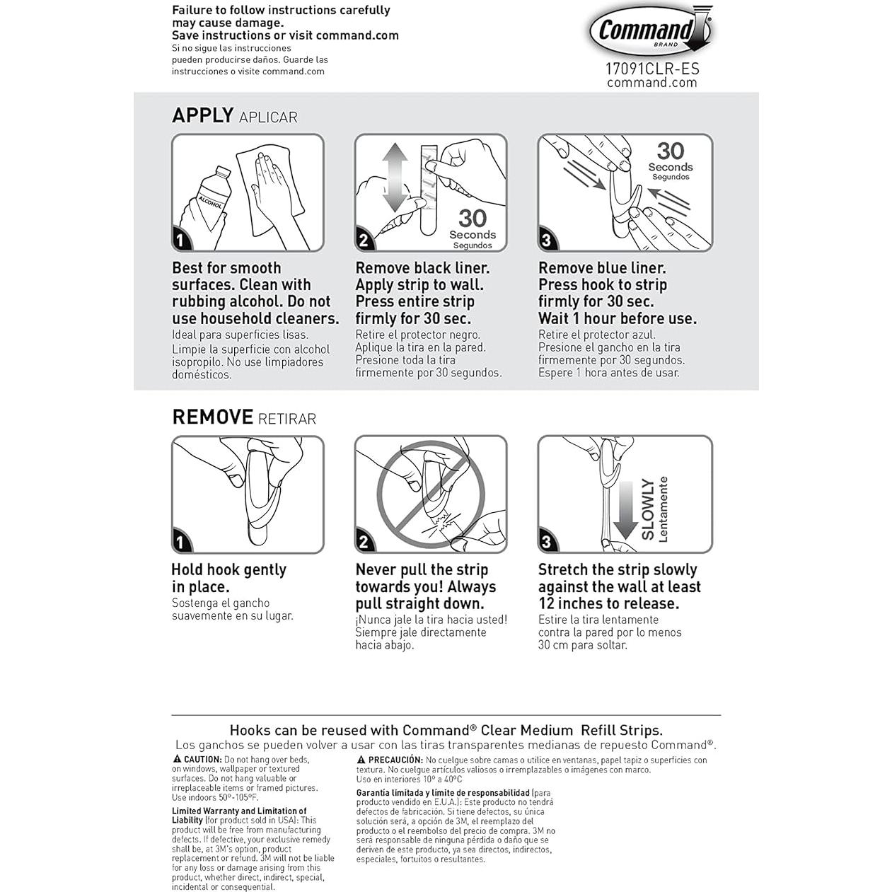 Ganchos de Pared Transparentes Command Medianos - Soporta 0.91 kg