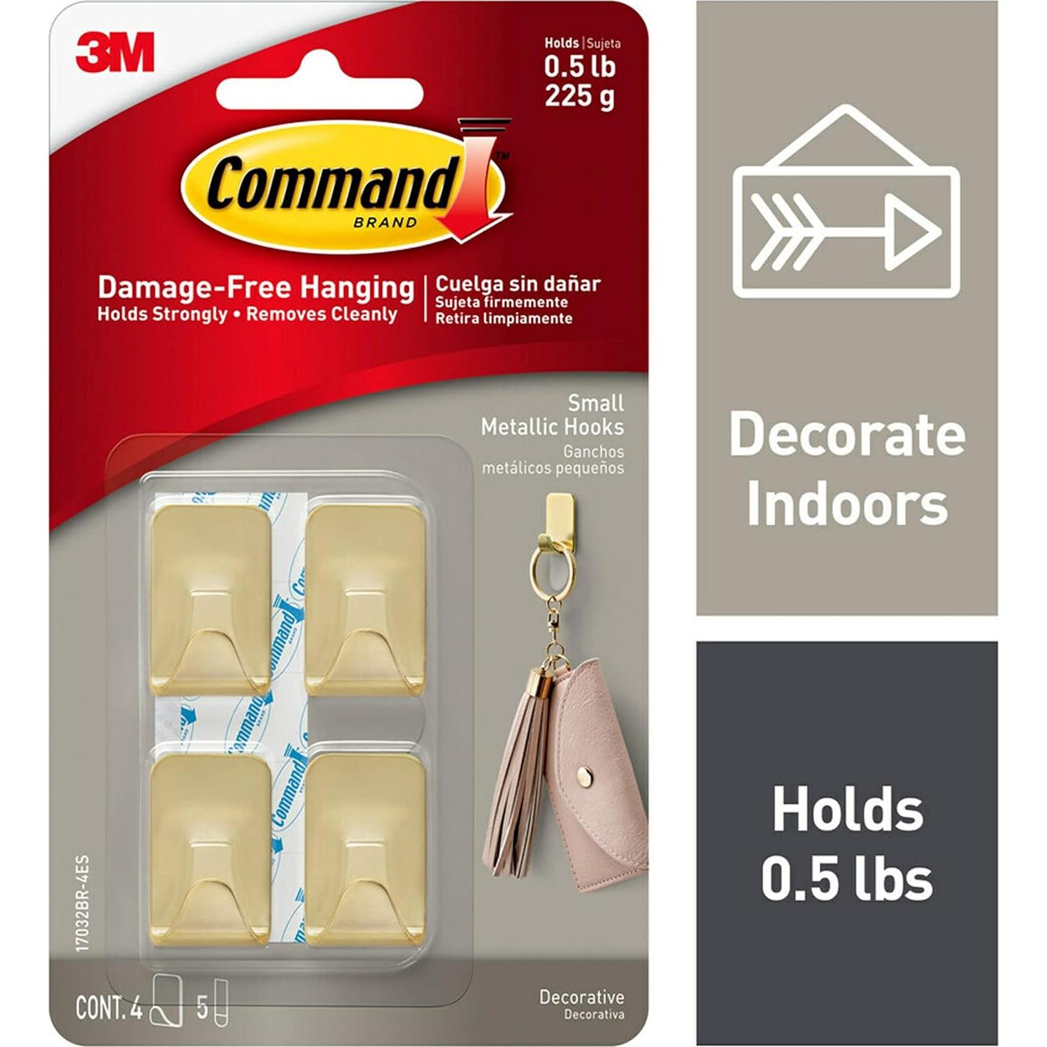 Ganchos Metálicos Command 17032BR-4ES, 16 Piezas, Latón