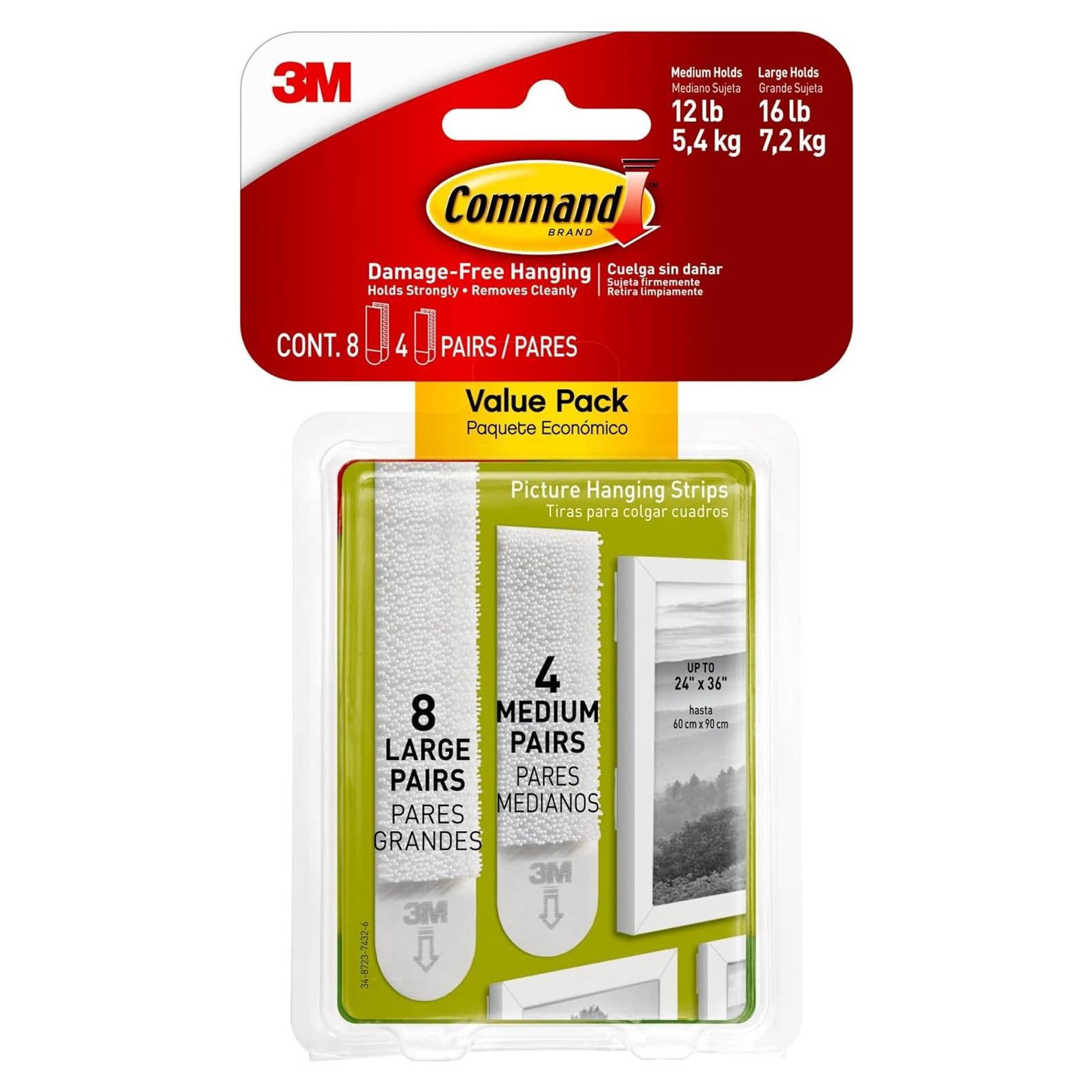 Tiras para colgar cuadros 3M Command, 24 unidades, Blanco