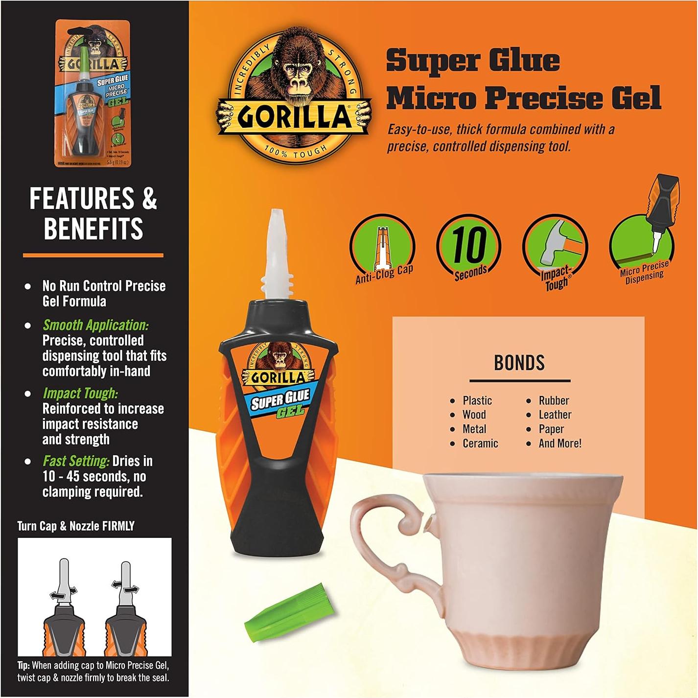 Gorilla Super Glue Gel Micro Precise 5.5g - Paquete de 2