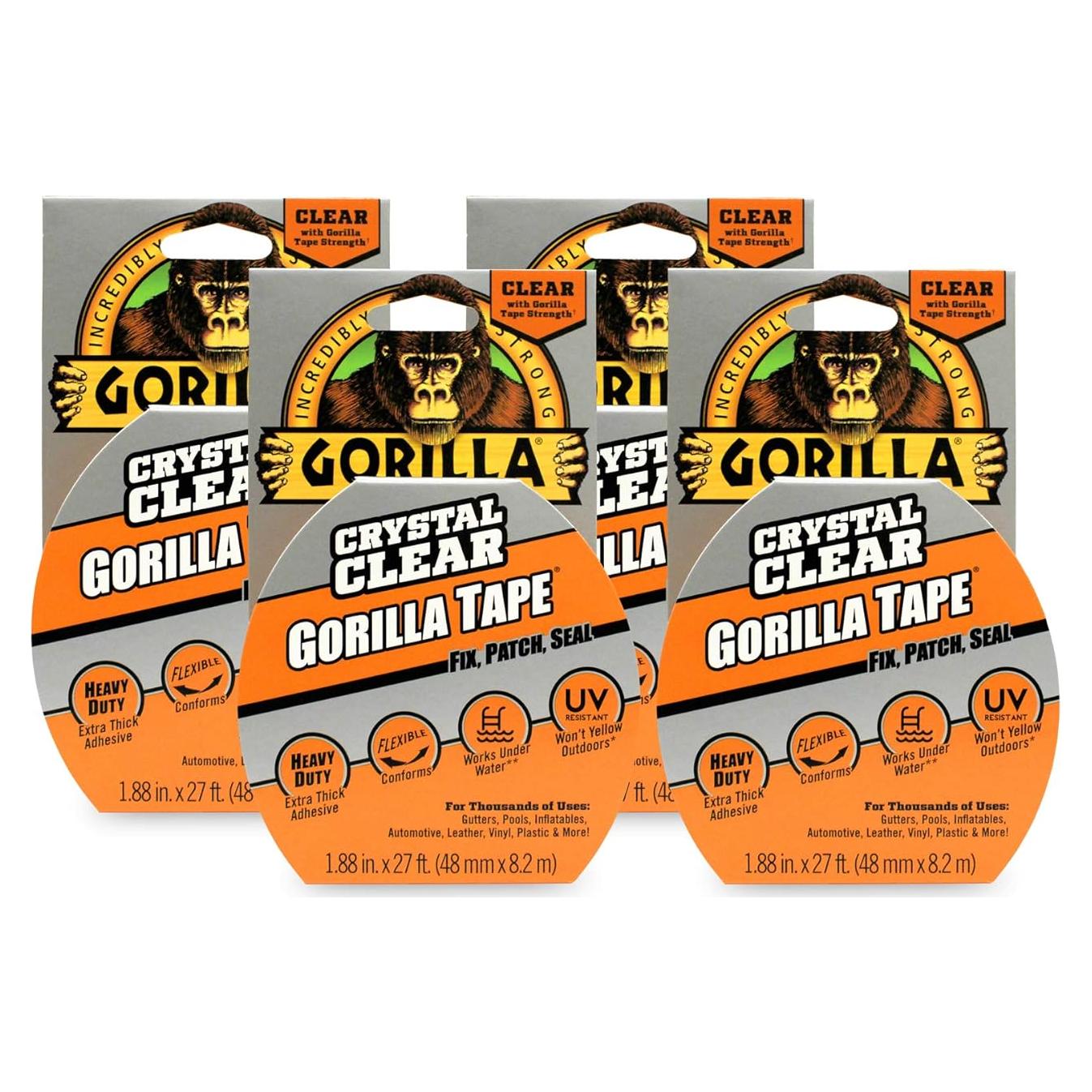 Cinta de Ducto Transparente Gorilla 4.8 cm x 8.2 m - Paquete de 4