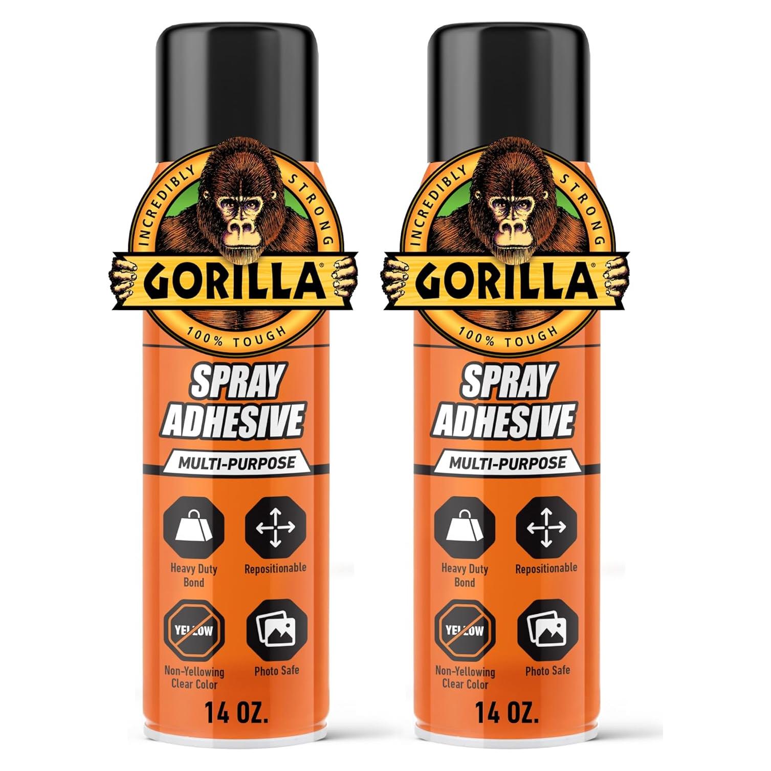 Adhesivo en aerosol Gorilla 396g - Multiusos, transparente, 2 unidades