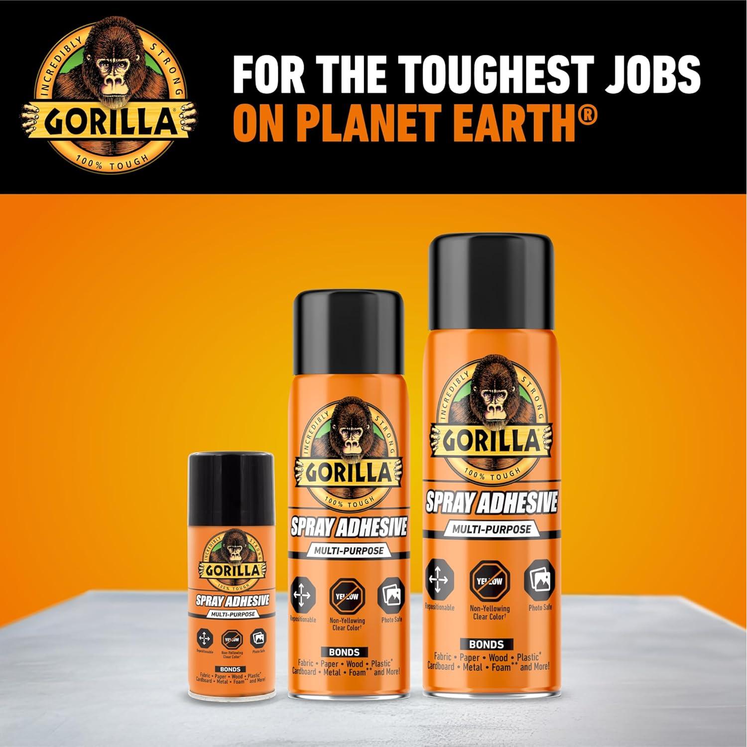 Adhesivo en aerosol Gorilla 396g - Multiusos, transparente, 2 unidades