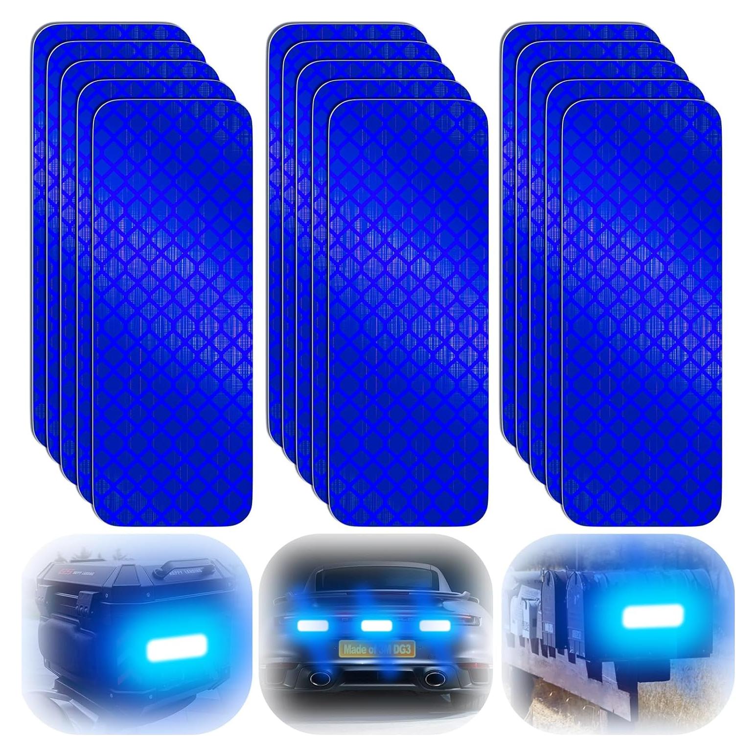20 Calcomanías Reflectantes 3M DG3 Azul 8x3 cm para Seguridad