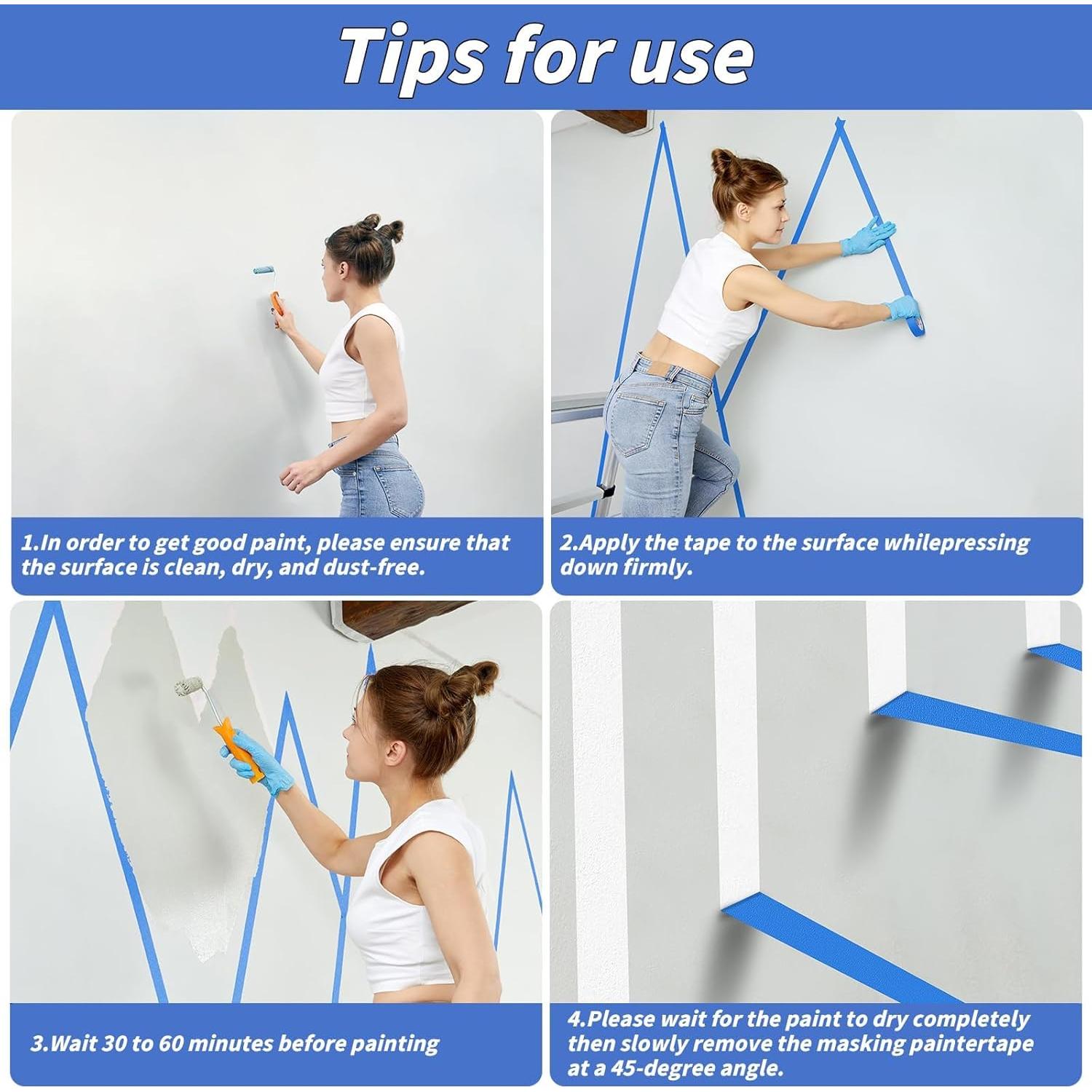 42 Rollos Cinta de Pintor Azul Oleitodh 2.54 cm x 50.29 m