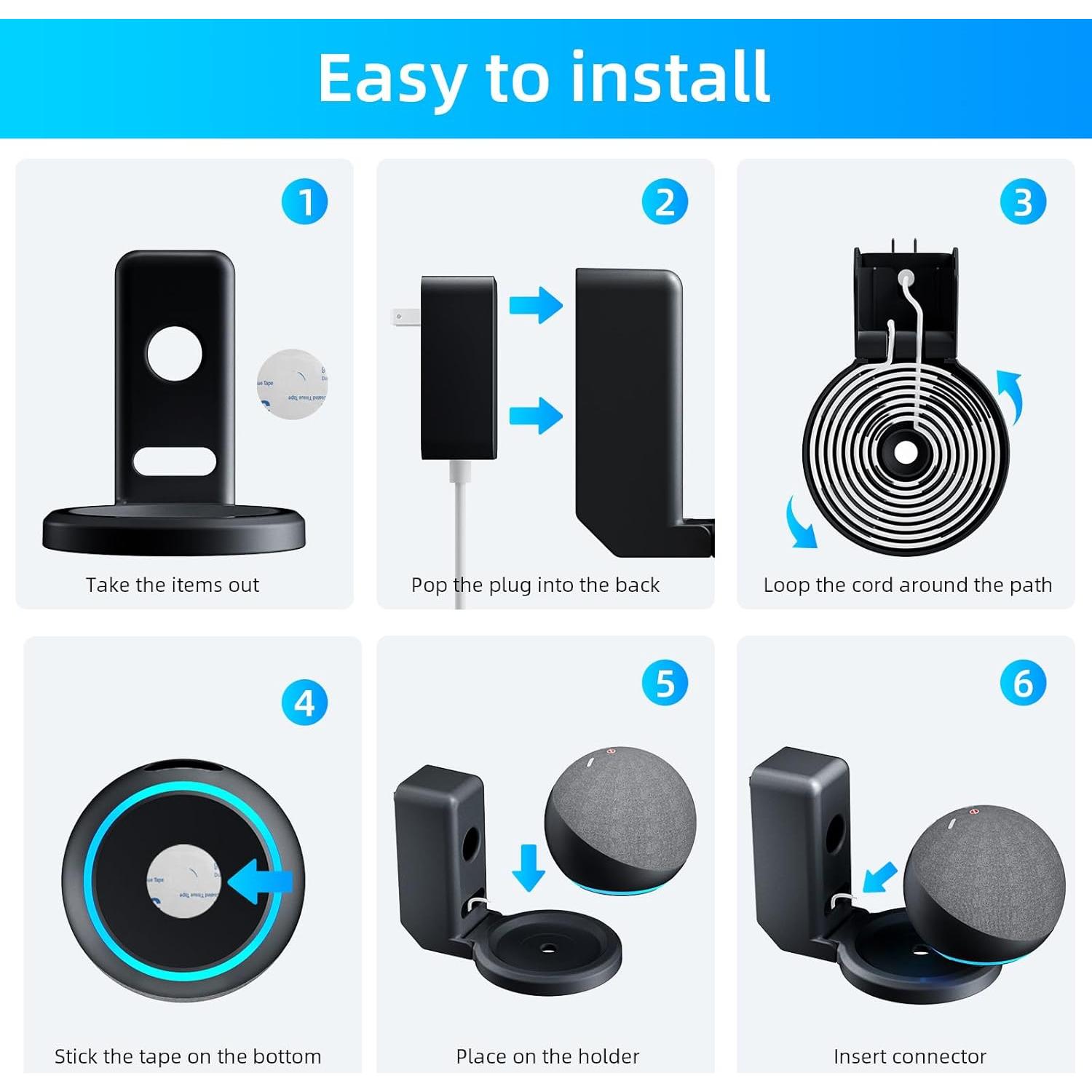 Soporte de Montaje en Pared AFGHOA para Echo Dot 5ta/4ta Gen - Negro