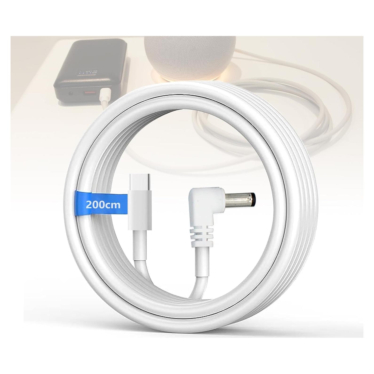 Cable de Cargador USB C 12V para Echo Dot 3ra/4ta Gen - Blanco