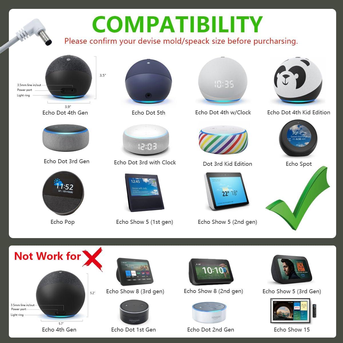 Cable de Cargador USB C 12V para Echo Dot 3ra/4ta Gen - Blanco