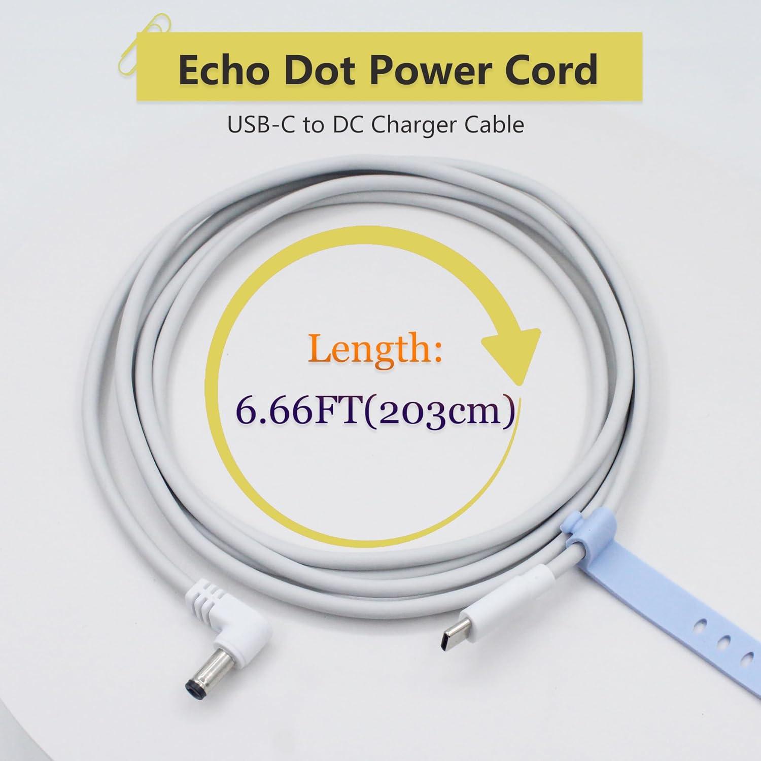 Cable de Cargador USB C 12V para Echo Dot 3ra/4ta Gen - Blanco