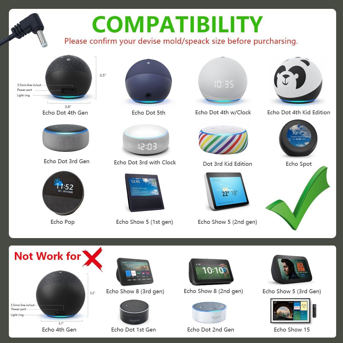 Adaptador de Cargador USB C a DC Wamlet para Echo Dot 3ra/4ta Gen