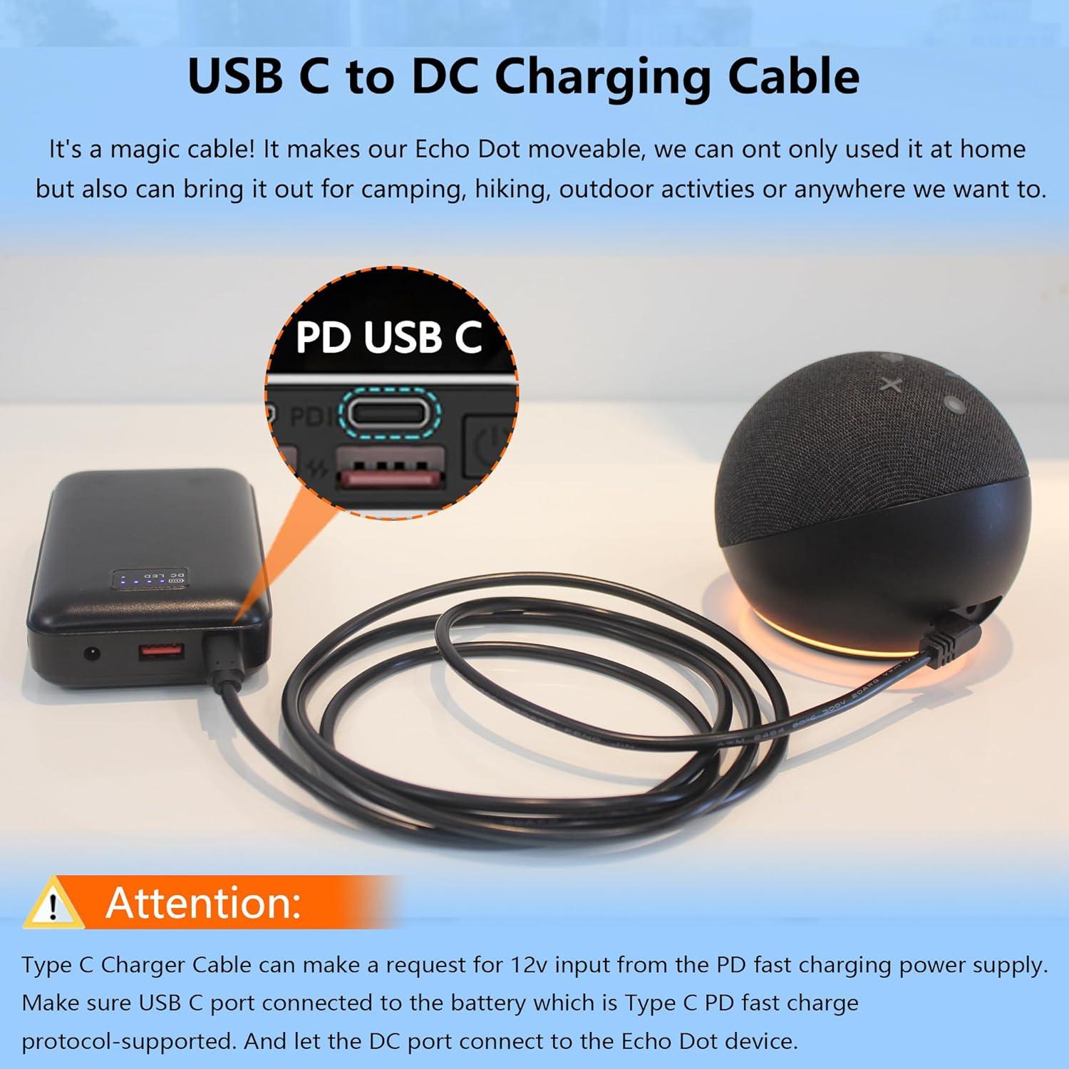 Adaptador de Cargador USB C a DC Wamlet para Echo Dot 3ra/4ta Gen