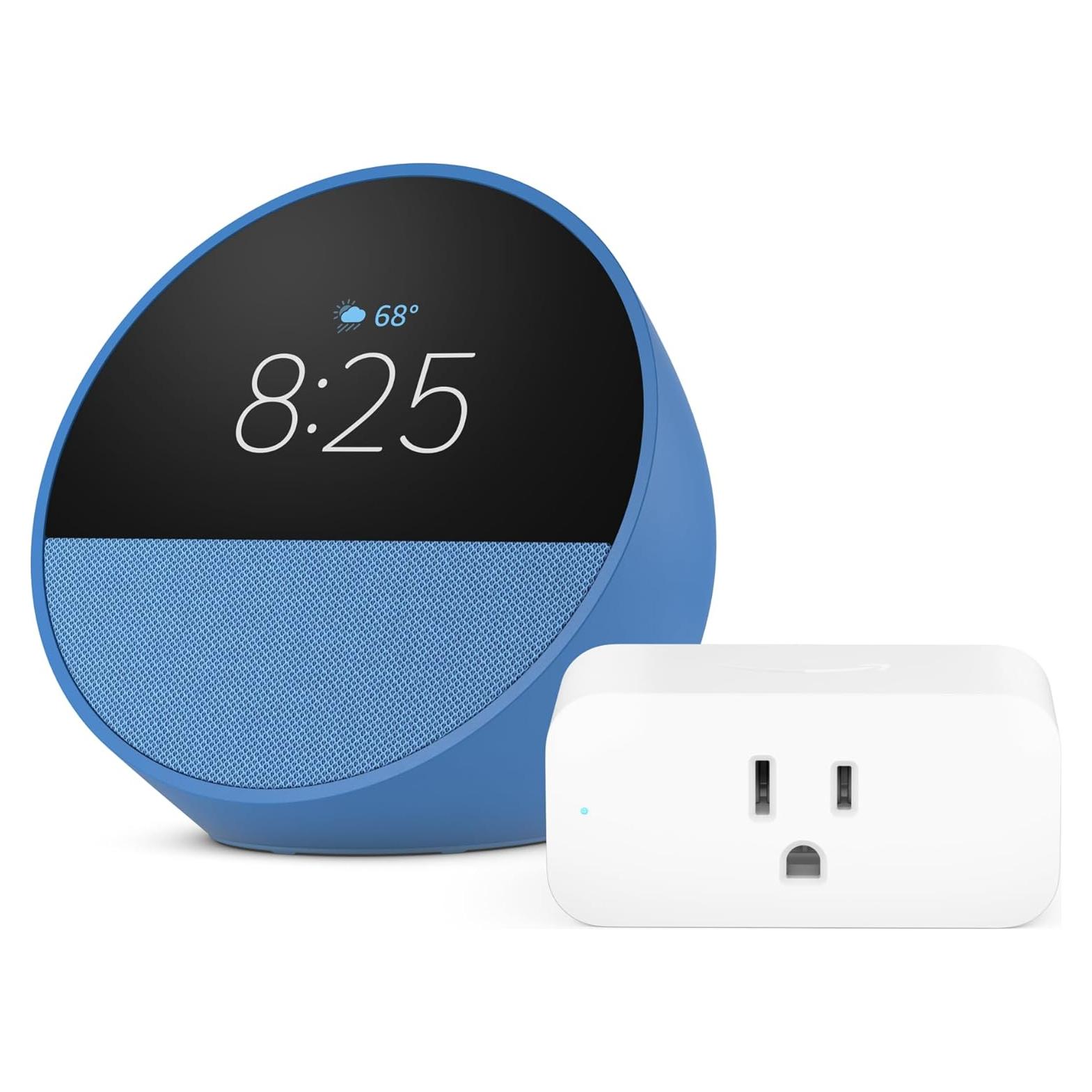 Amazon Echo Spot (newest model) in Agate Blue bundle with Amazon Smart Plug, with Alexa+ Early Access