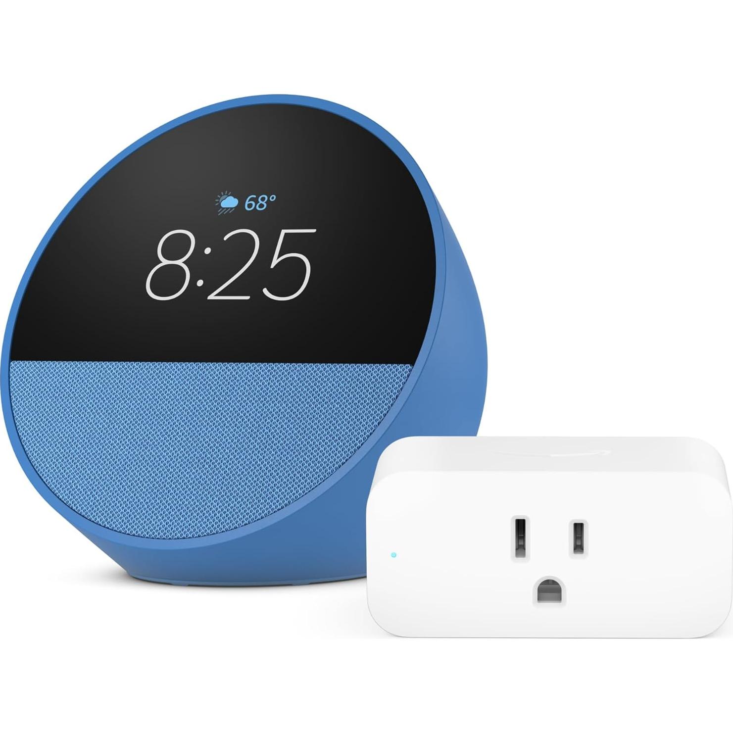 Amazon Echo Spot (newest model) in Agate Blue bundle with Amazon Smart Plug, with Alexa+ Early Access