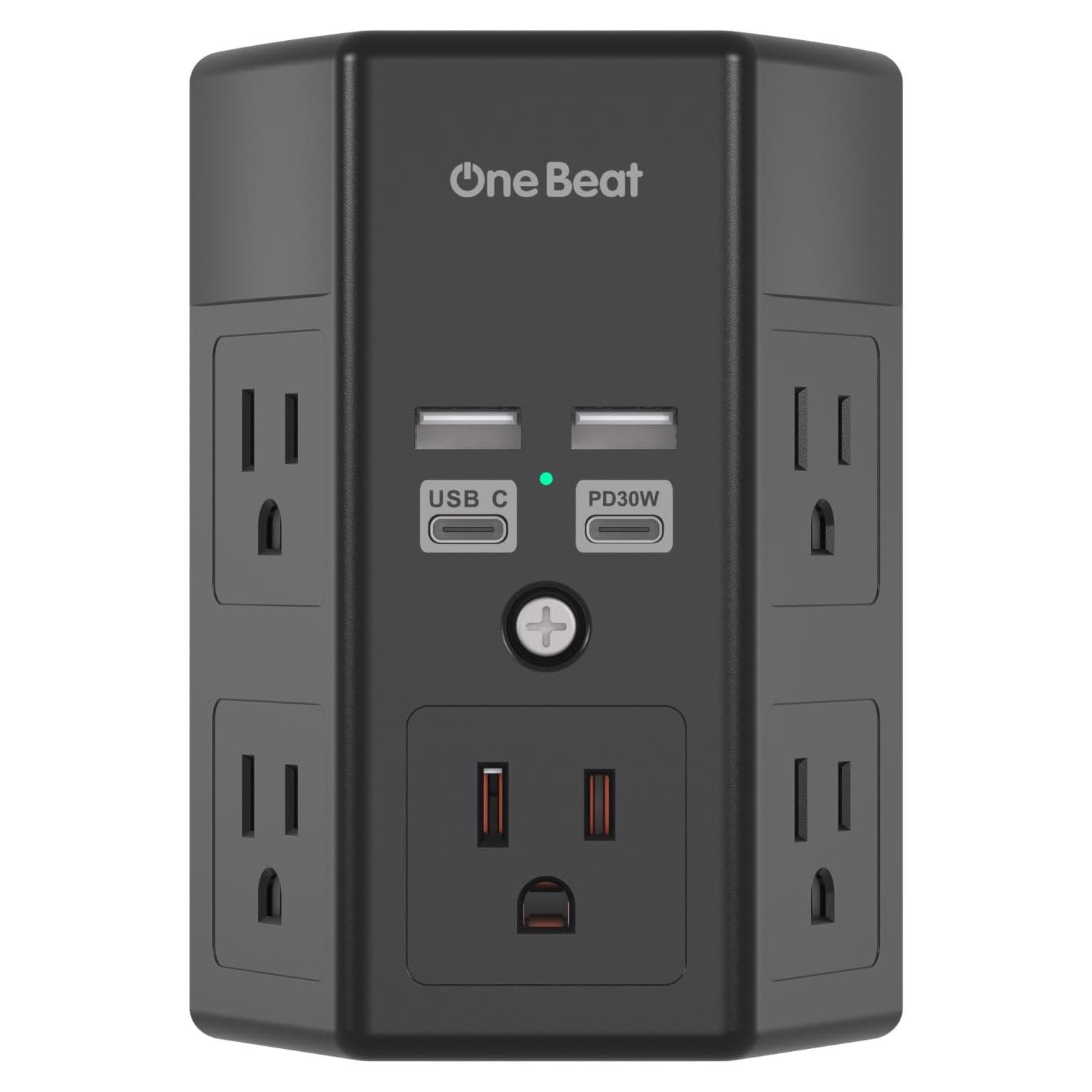 Extensor de Enchufe One Beat 5 Salidas 4 USB C PD30W Negro