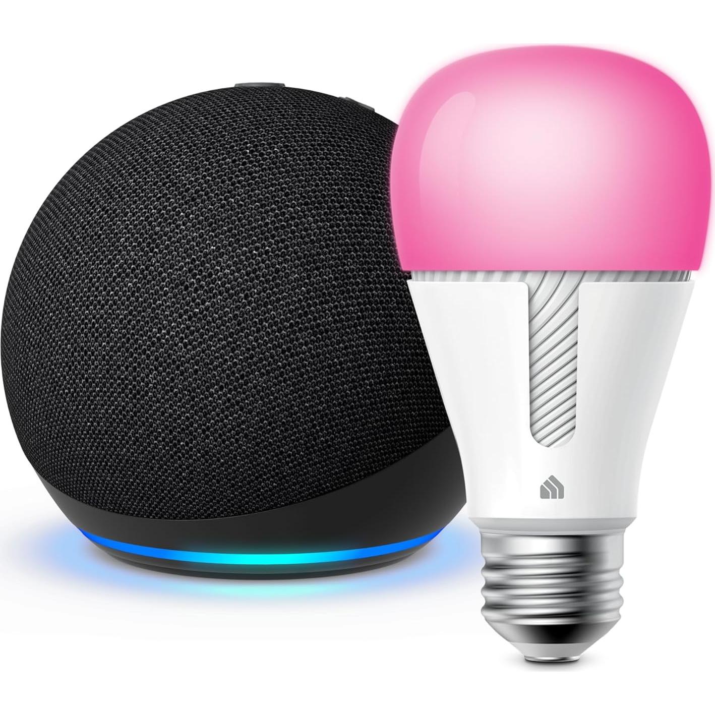 Echo Dot (5th Gen, 2022 Release) in Charcoal bundle with TP-Link Kasa Smart Color Bulb