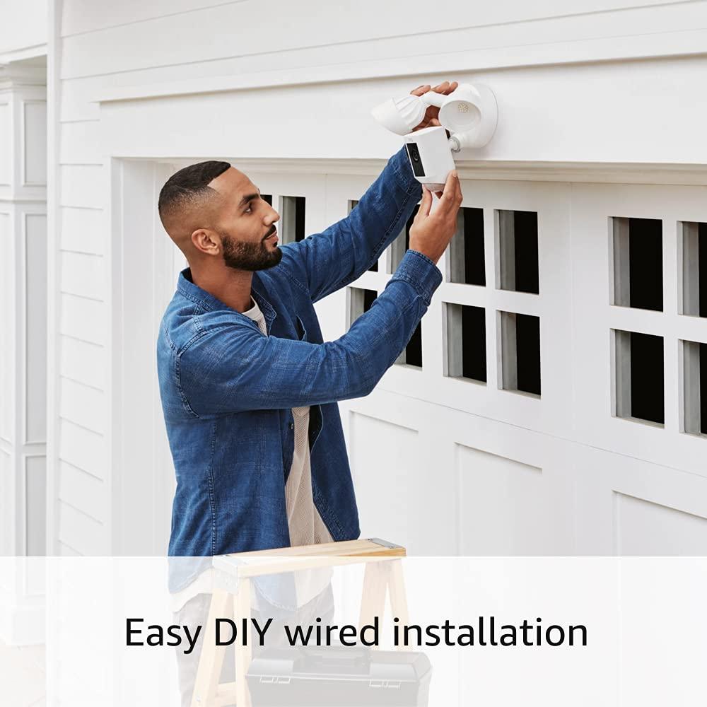 Ring Floodlight Cam Wired Plus, White with Ring Video Doorbell, Satin Nickel