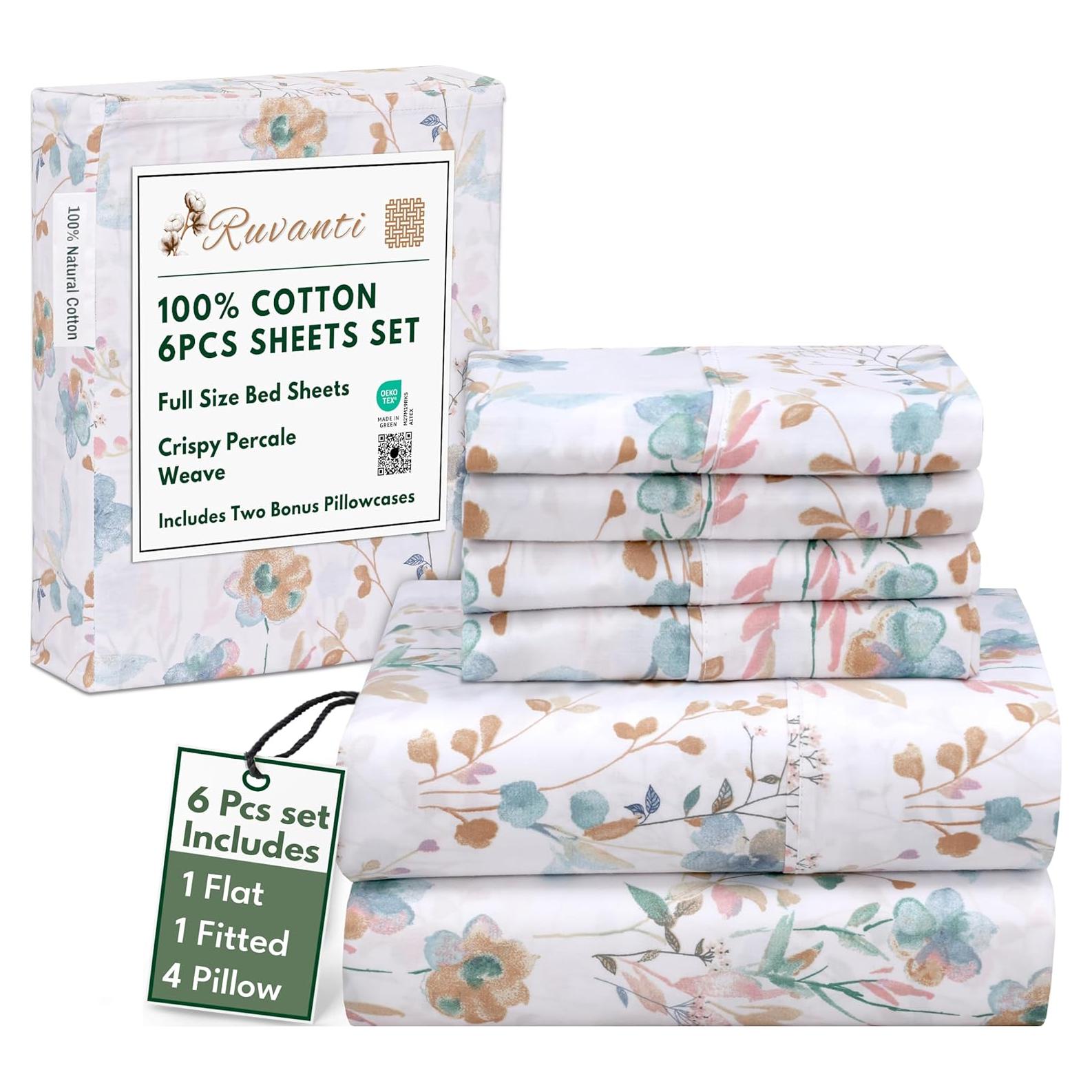 Juego de Sábanas King RUVANTI 100% Algodón Natural 6 Piezas