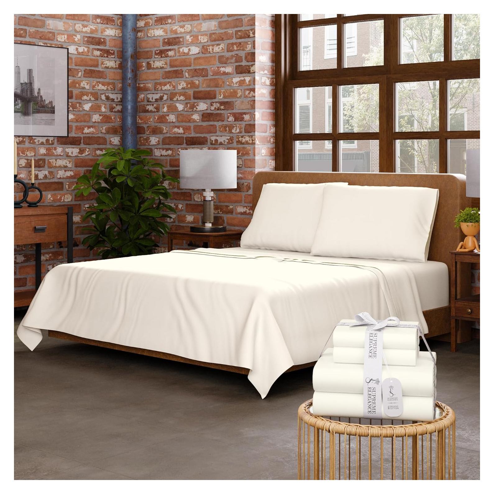 Juego de Sábanas Doble ELEGANCIA SUPREMA Algodón Orgánico Marfil