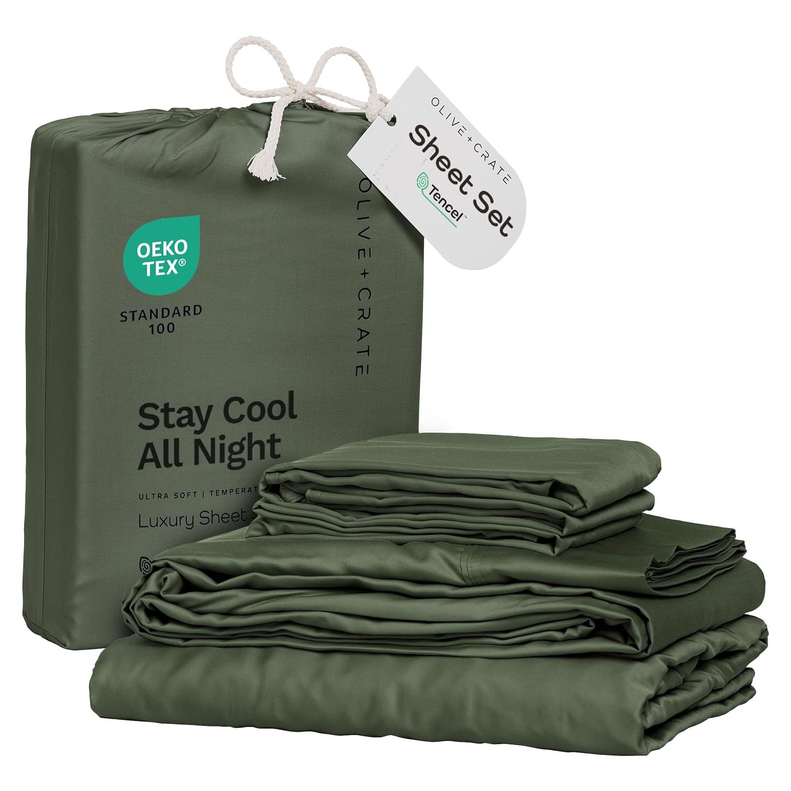 Juego de Sábanas Queen Olive + Crate Eucalipto Tencel Hipoalergénico