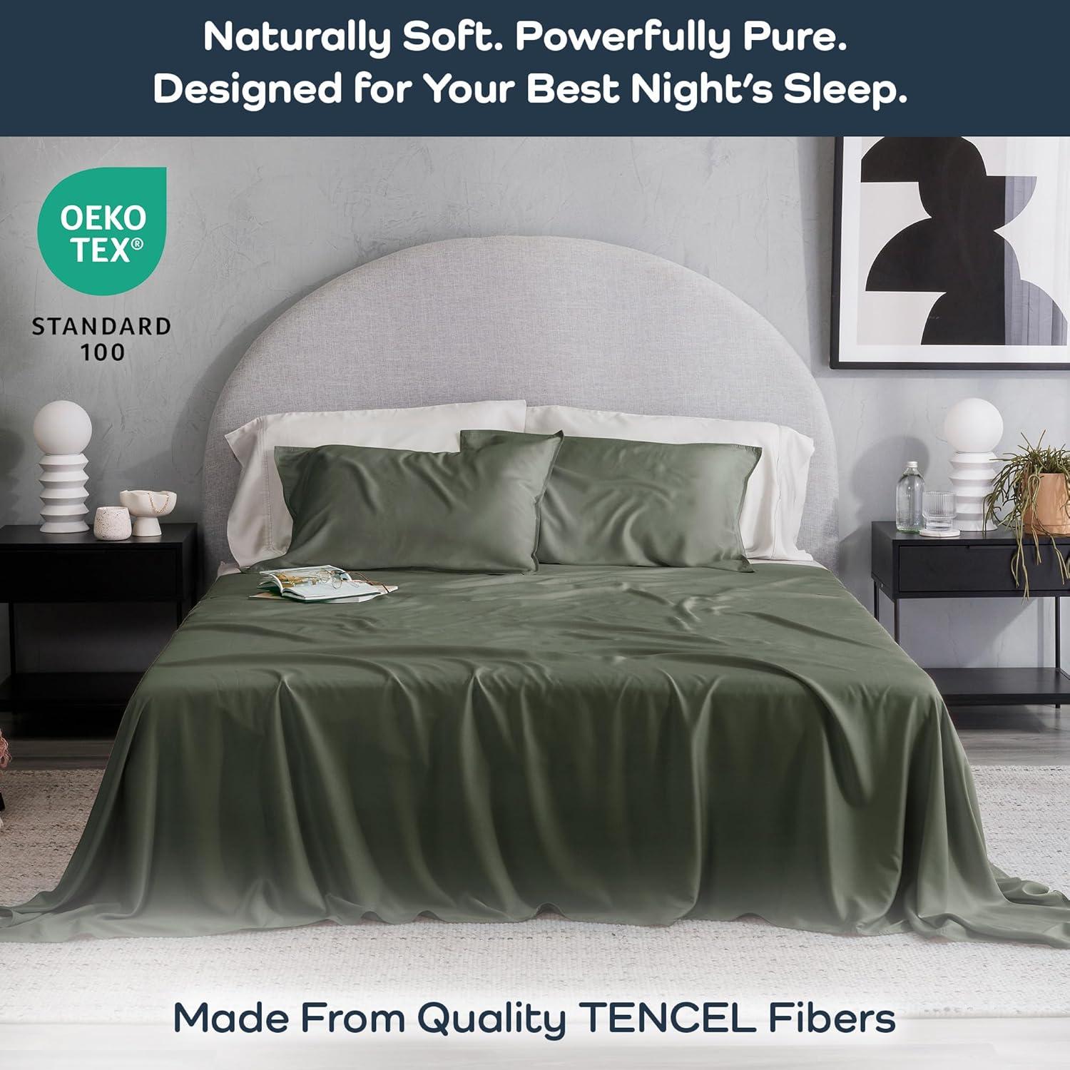 Juego de Sábanas Queen Olive + Crate Eucalipto Tencel Hipoalergénico