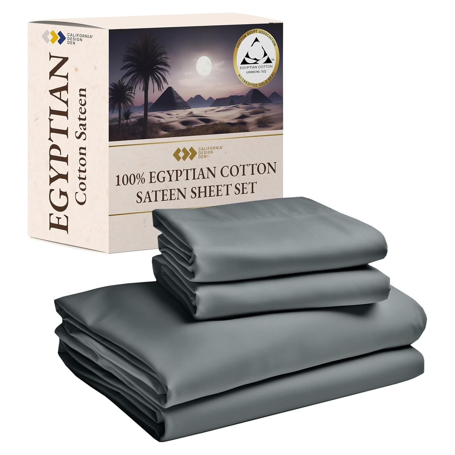 Conjunto de Sábanas King California Design Den 100% Algodón Egipcio Gris