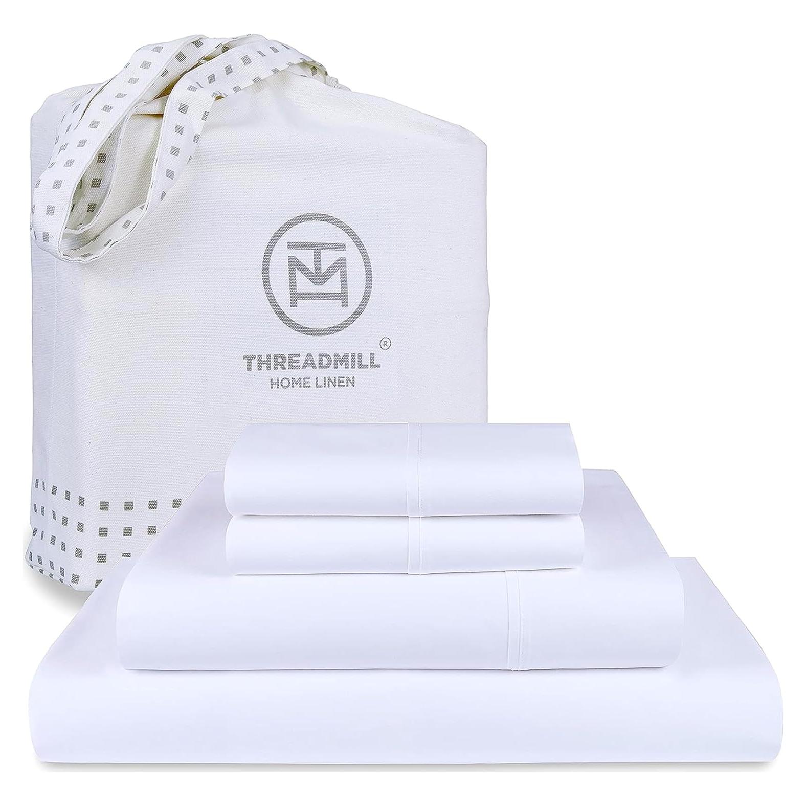 Juego de Sábanas Threadmill Rey 800 Hilos Algodón Satén Blanco