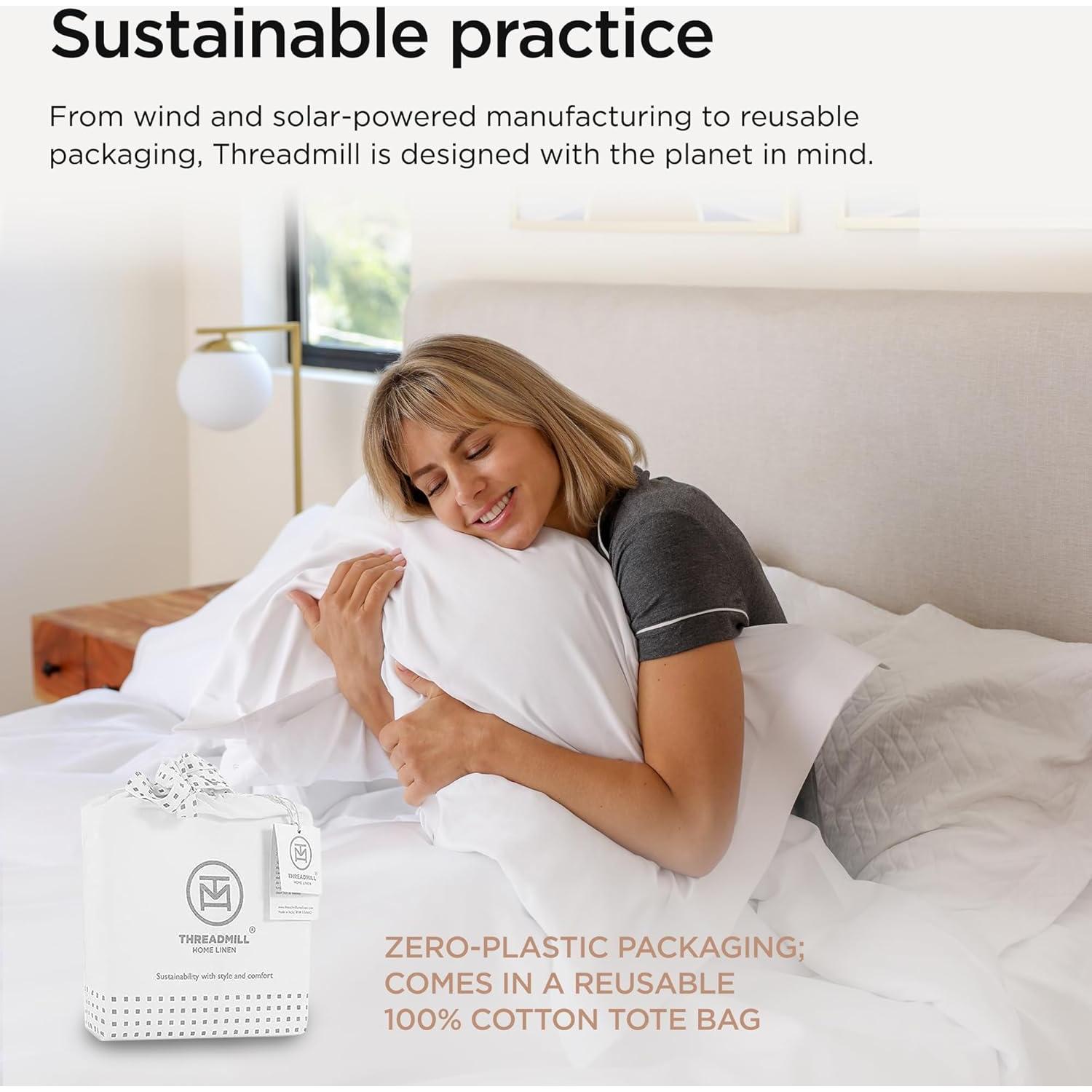 Juego de Sábanas Threadmill Rey 800 Hilos Algodón Satén Blanco