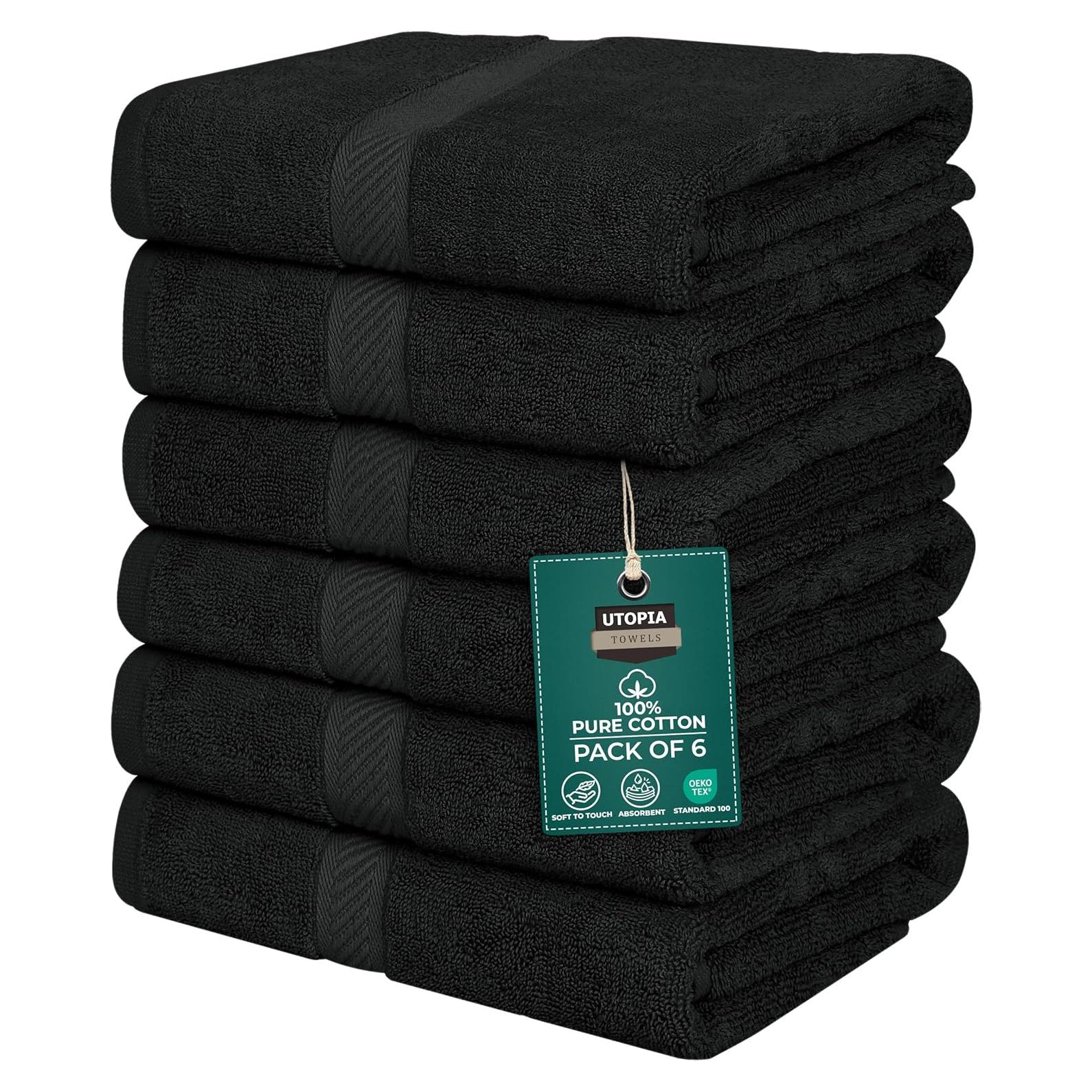 Juego de Toallas de Baño Utopia 6 Piezas 61x122cm 100% Algodón Negro