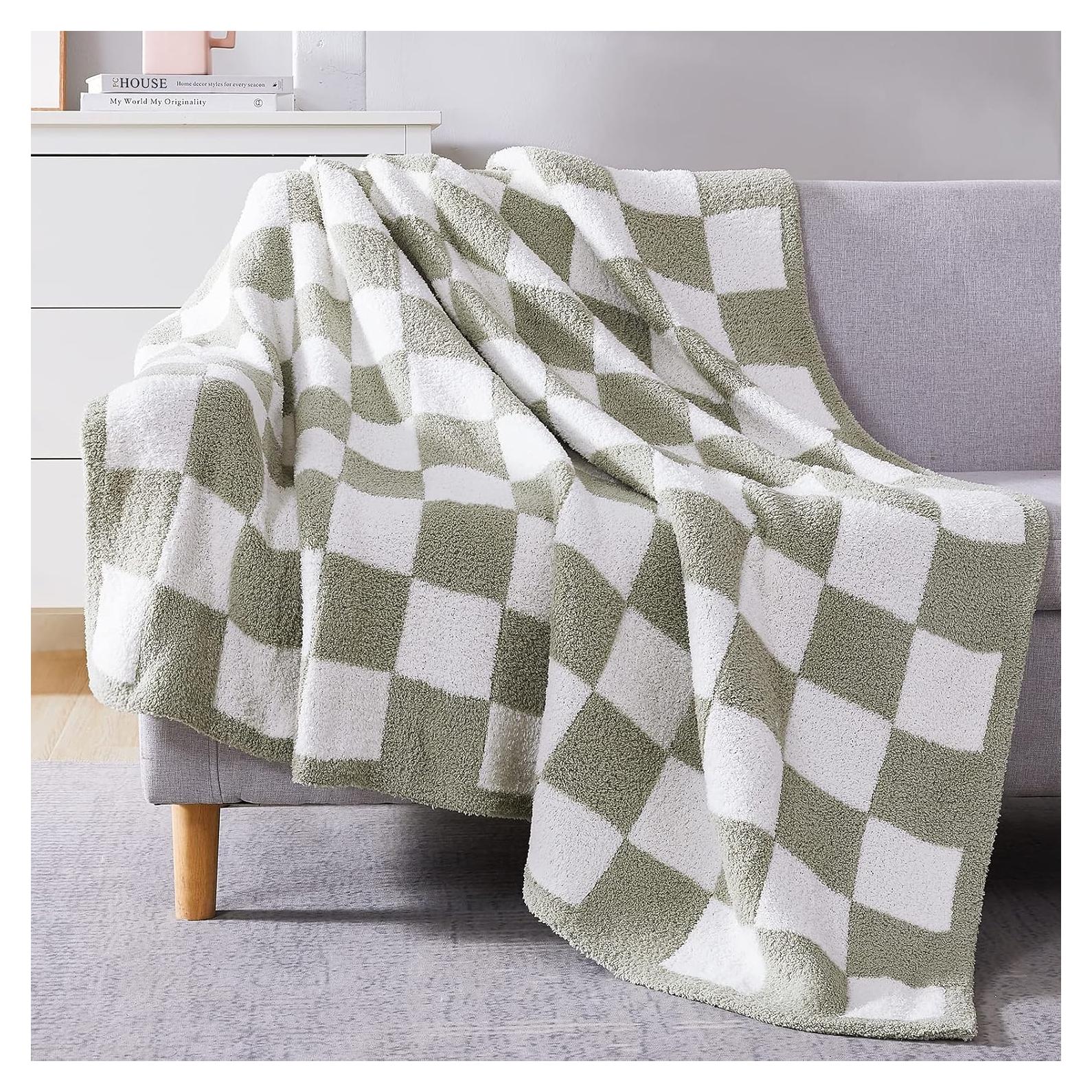 Manta de cuadros WRENSONGE XL verde salvia suave y acogedora