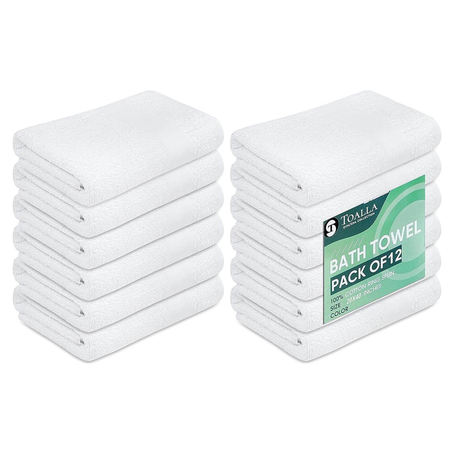 Toallas de Baño Blancas 100% Algodón - Paquete de 12 - 50.8x101.6 cm