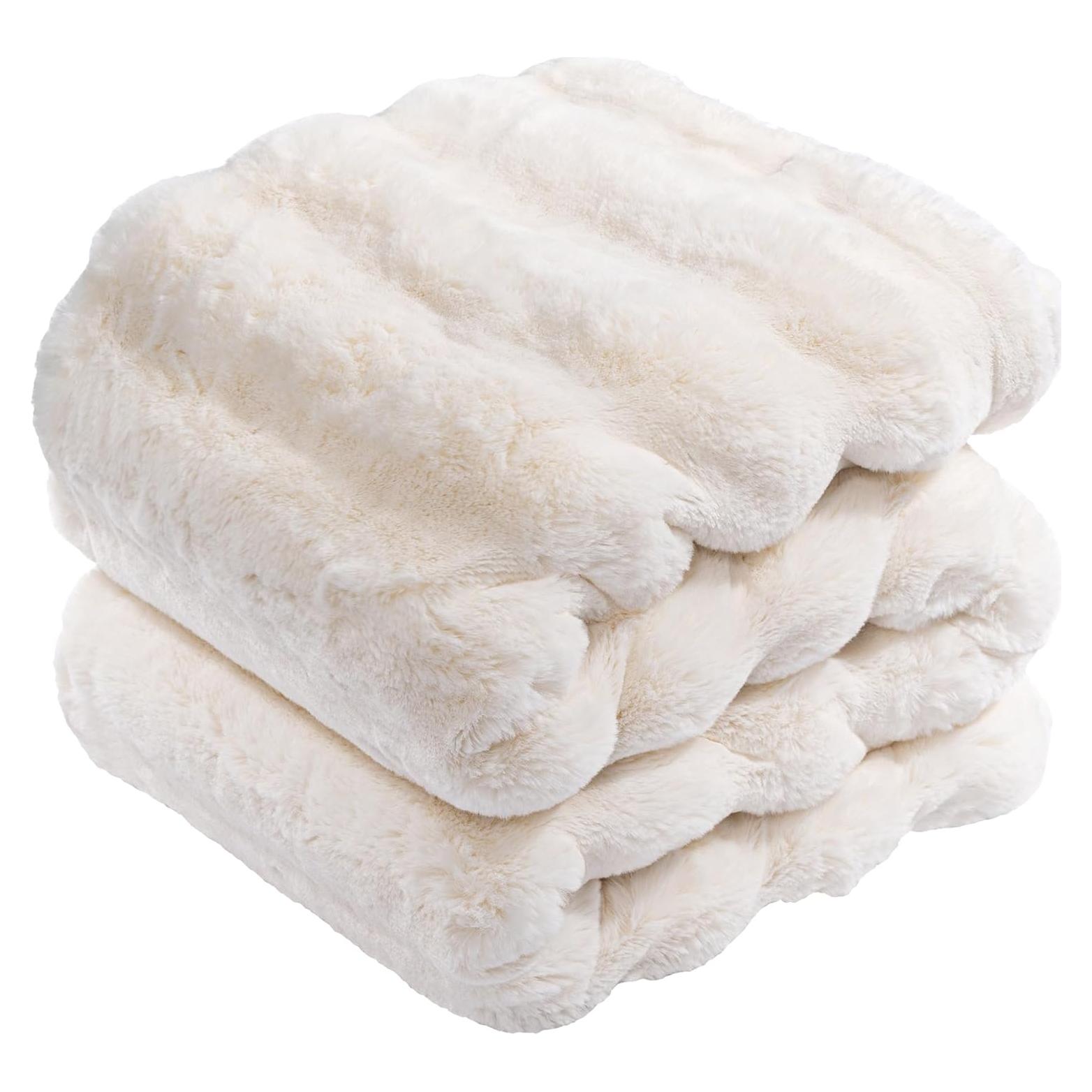 Manta de Piel Falsa Touchat 127x152 cm Blanca, Ultra Suave