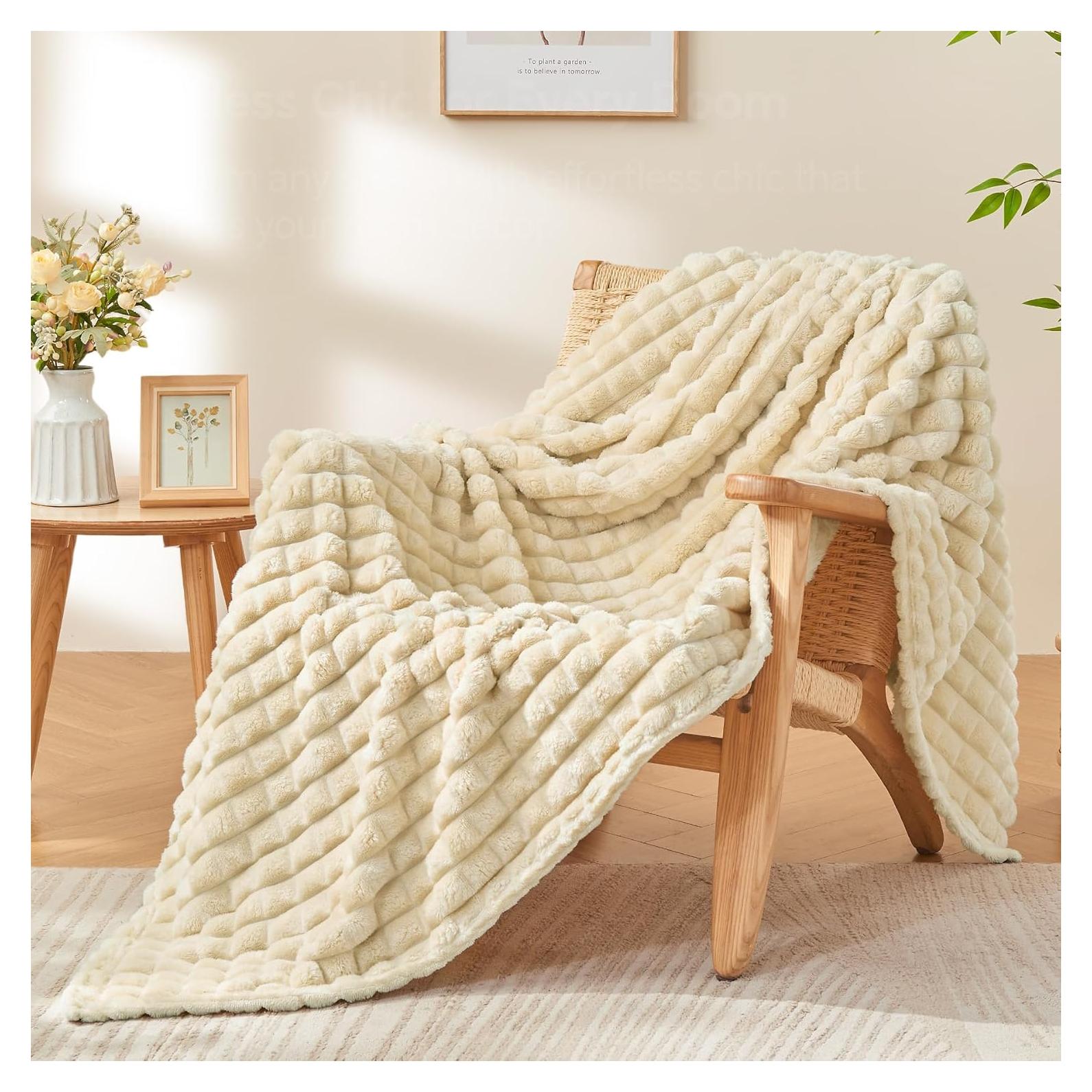 Manta de Felpa BEDELITE Beige 127x152 cm Cuadros 3D