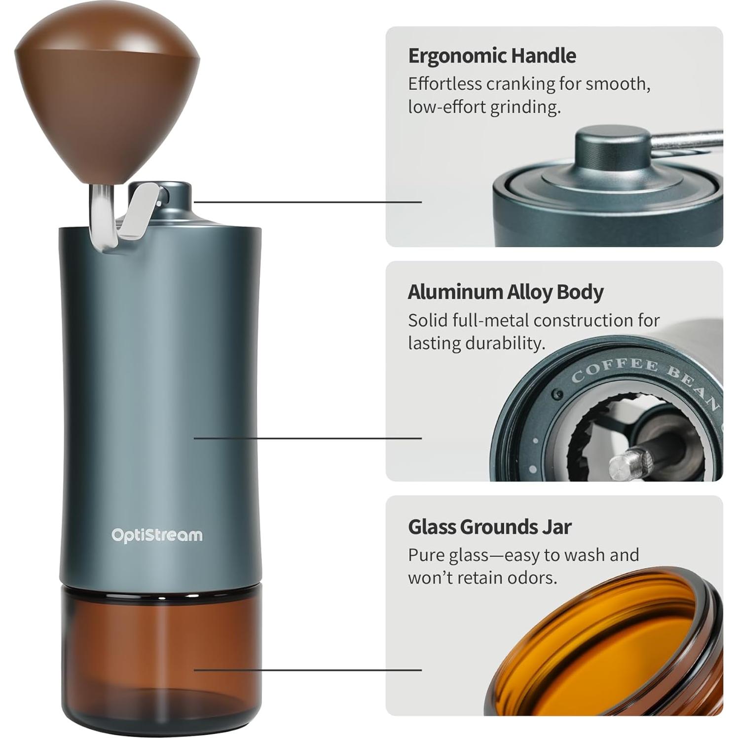 Molino de Café Manual Optistream SC6 - Acero y Aluminio 25g