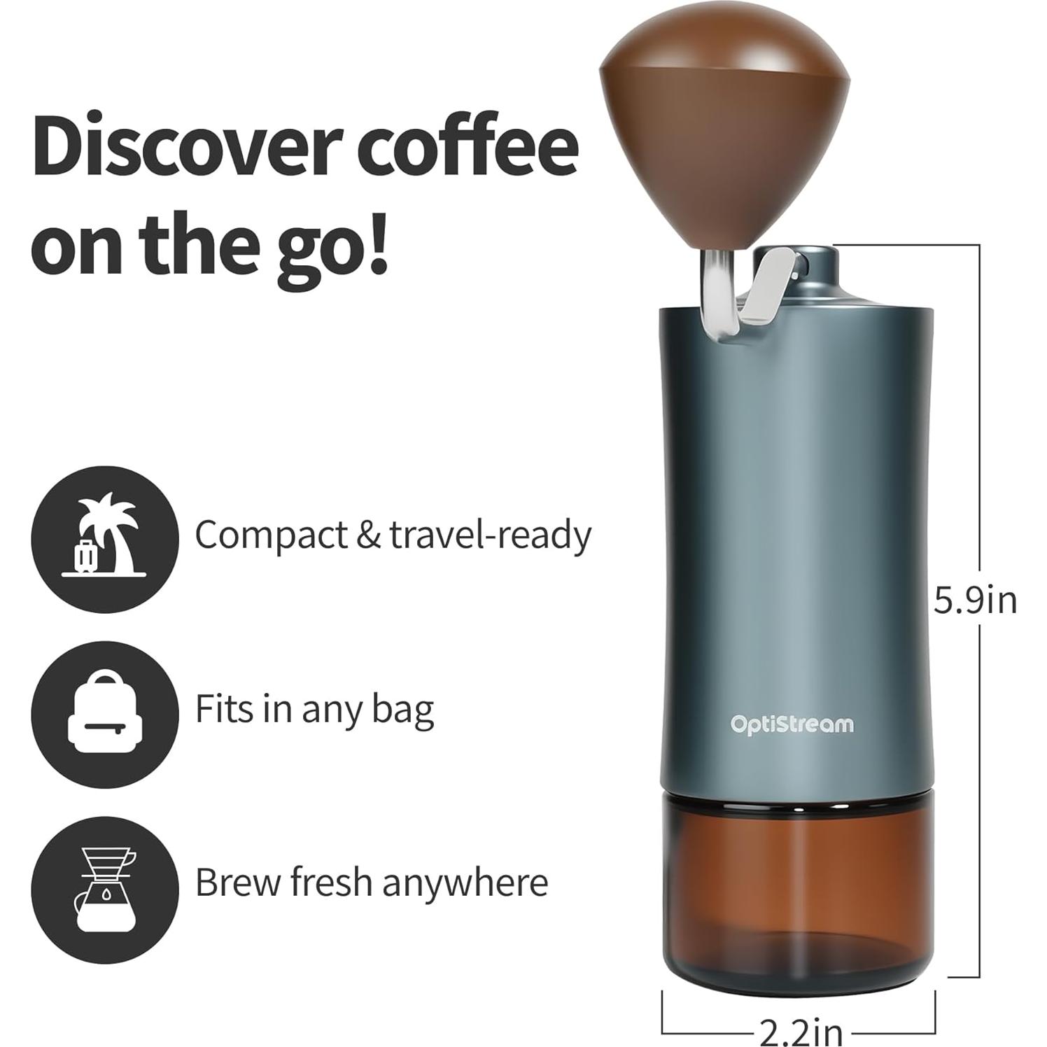 Molino de Café Manual Optistream SC6 - Acero y Aluminio 25g