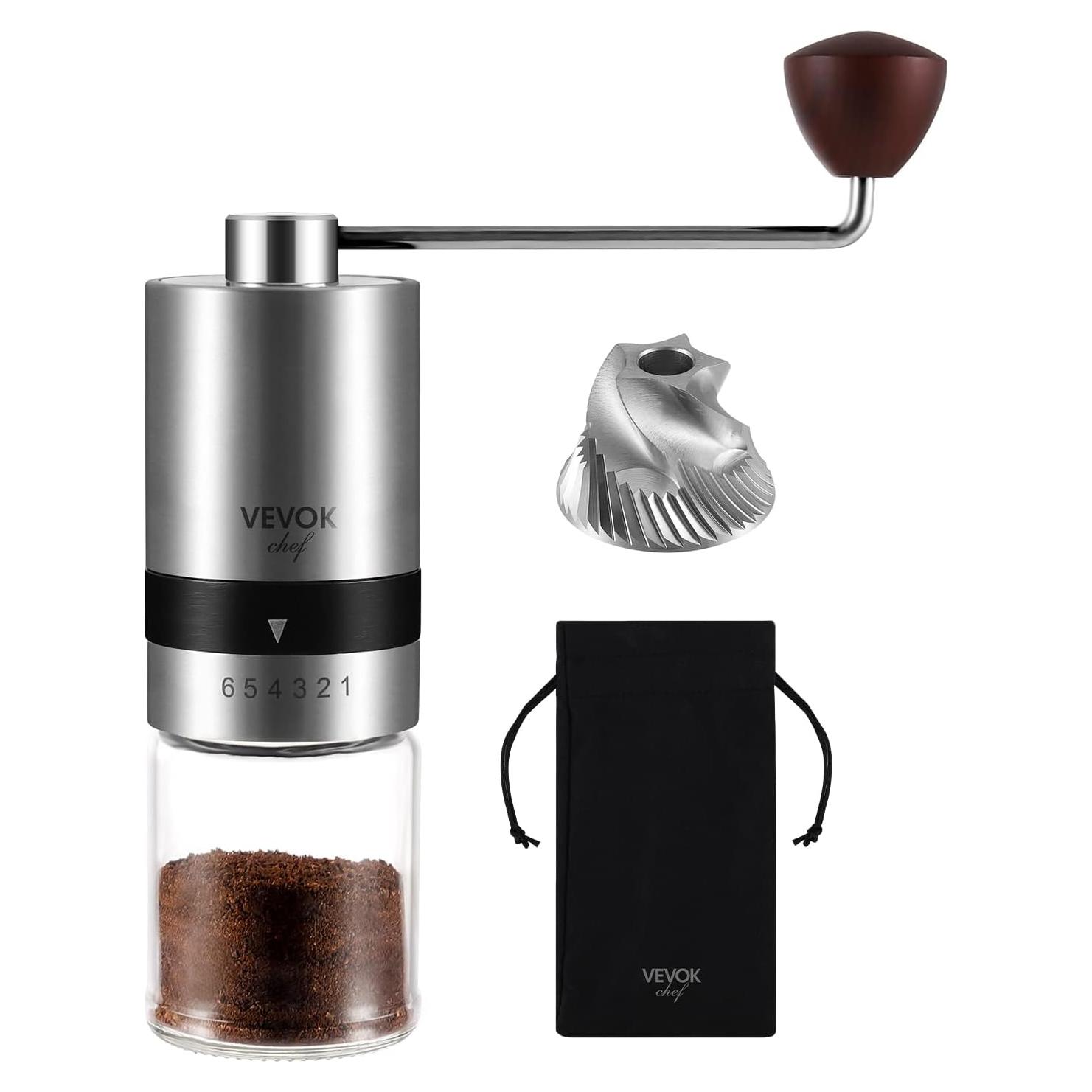 Molinillo de Café Manual VEVOK CHEF Acero Inoxidable 6 Niveles