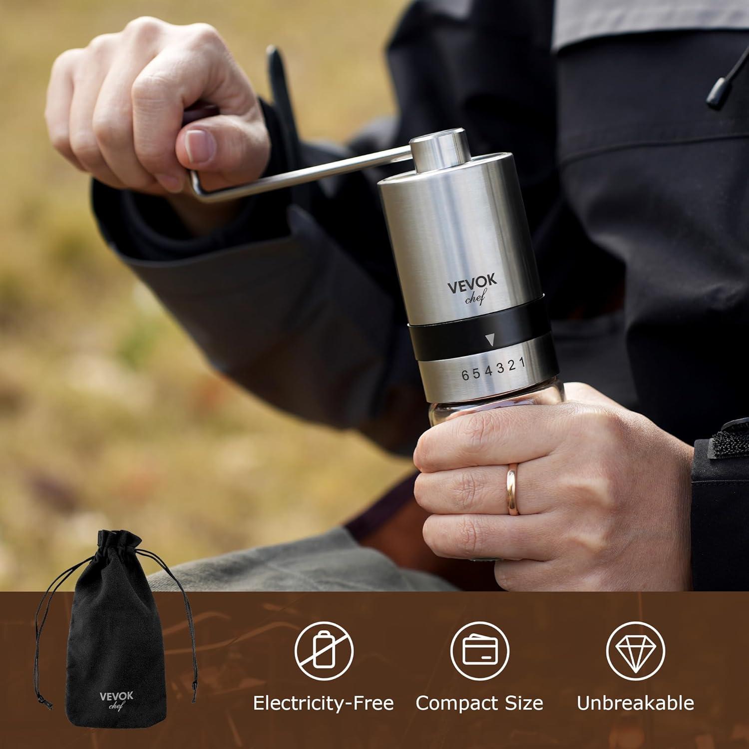 Molinillo de Café Manual VEVOK CHEF Acero Inoxidable 6 Niveles