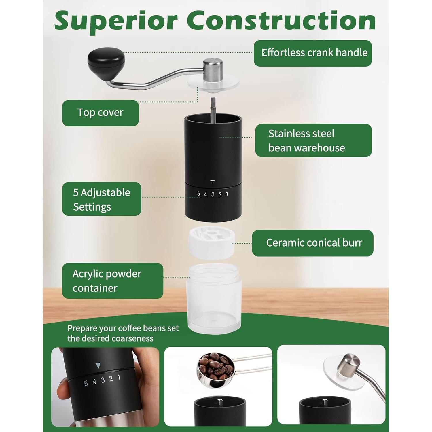 Molino de Café Manual Matrjestice con Muela de Cerámica 5 Niveles