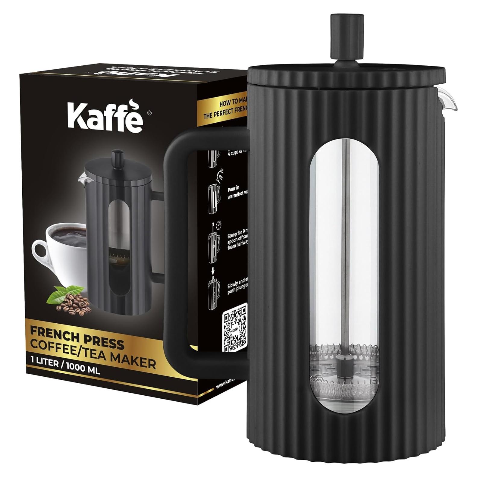 Prensa Francesa de Café Kaffe 1L - Vidrio Borosilicato Negro Mate