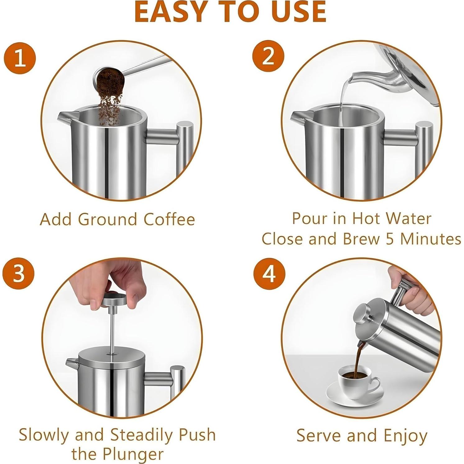 Cafetera Prensa Francesa WORBIC 12oz Acero Inoxidable Aislada