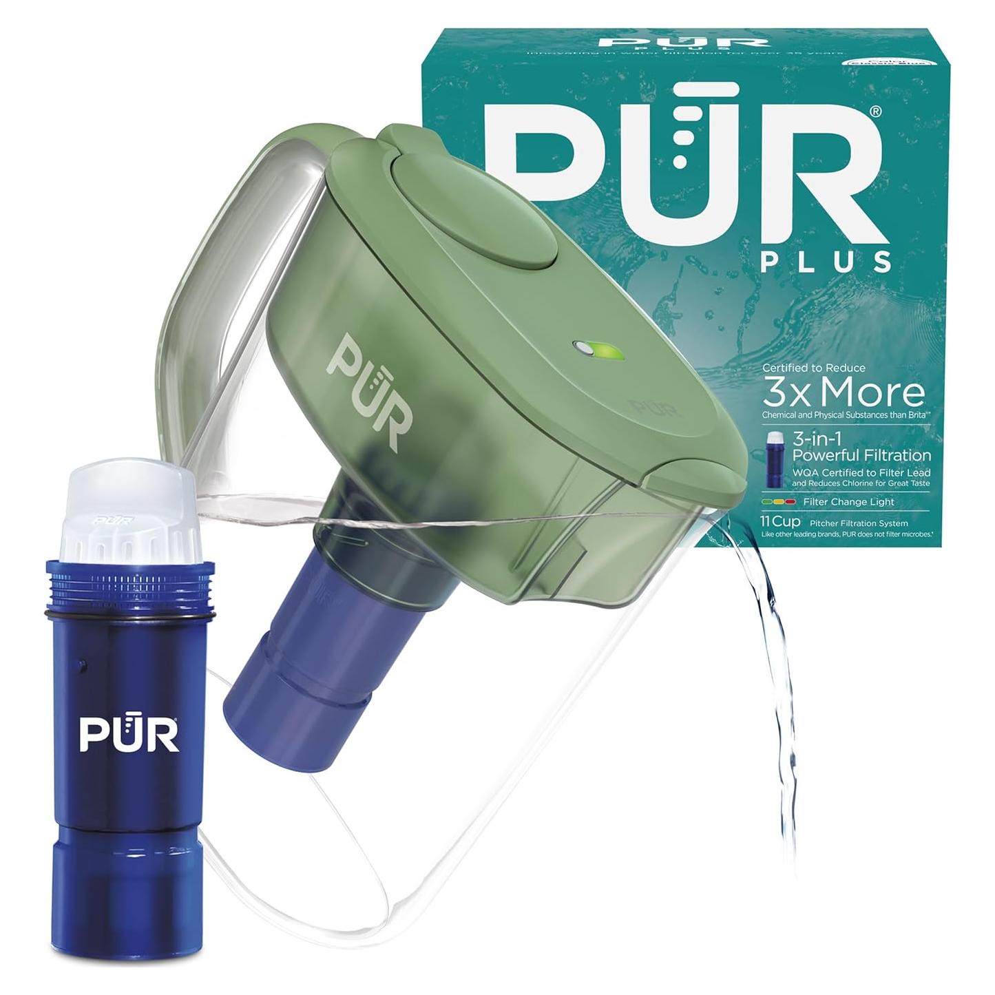 Jarra de Agua PUR Plus 11 Tazas Filtro Reductor de Plomo Salvia