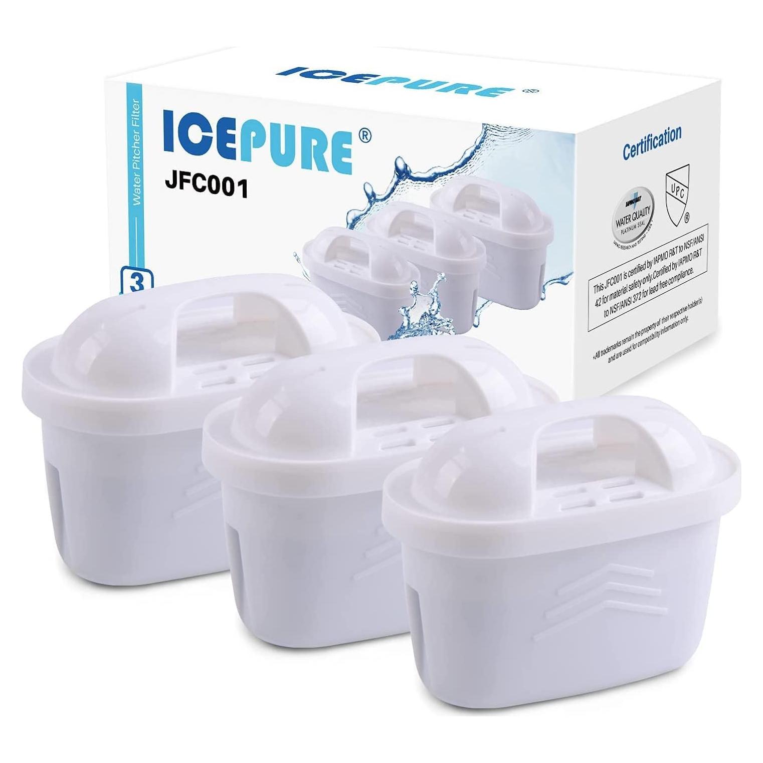 Filtro de Agua de Jarra ICEPURE JFC001 3 Pack Compatible Brita