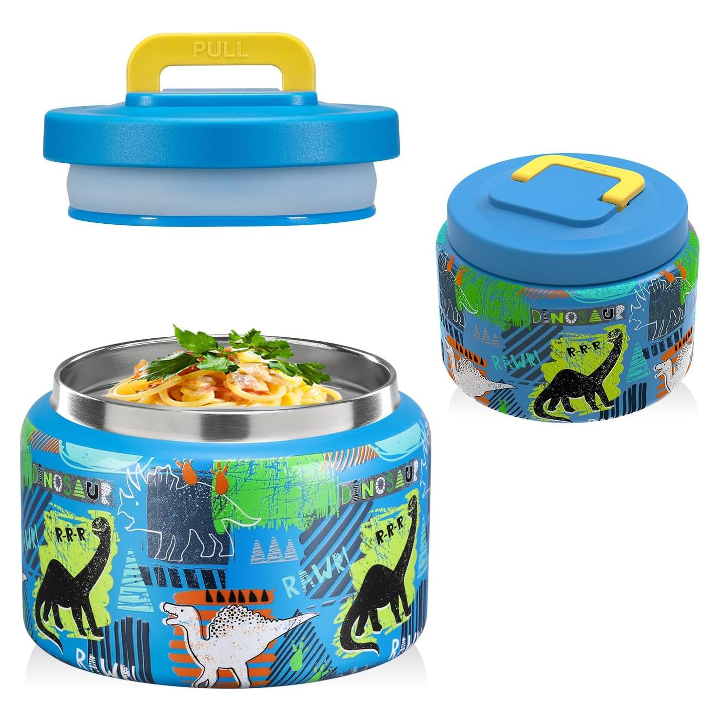 Tarro de Comida Térmico JXXM 240 ml Azul Dinosaurio Aislado