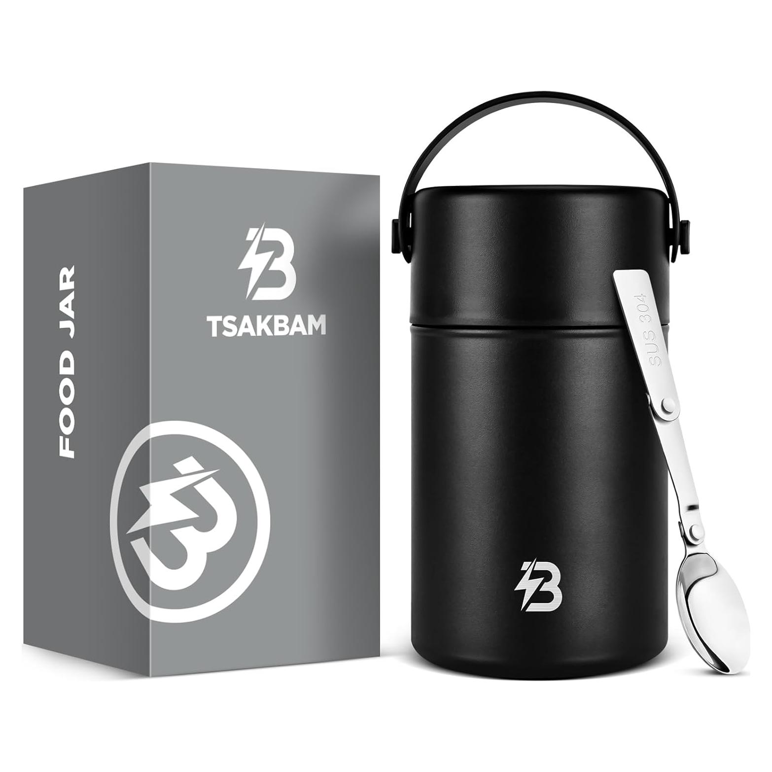 Termo de Comida Térmica TSAKBAM 1 kg Negro con Cuchara Plegable