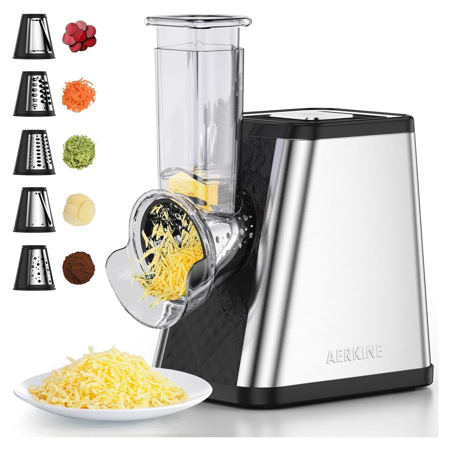 Rallador de Queso Eléctrico AERKINE 5 en 1 con 5 Cuchillas