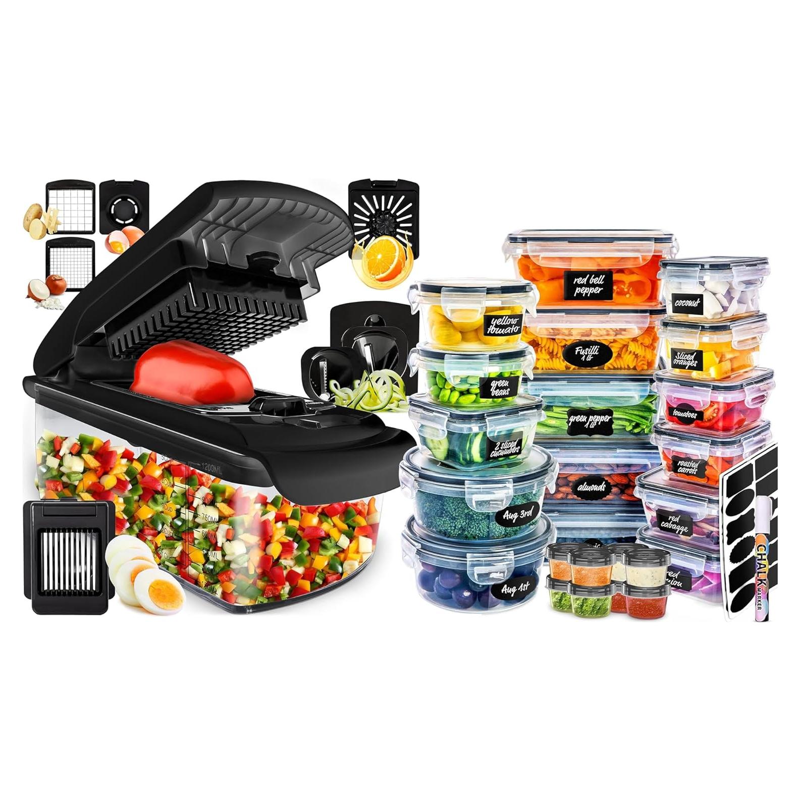 Picador de Verduras 8 en 1 Fullstar + 50 Recipientes Alimentos