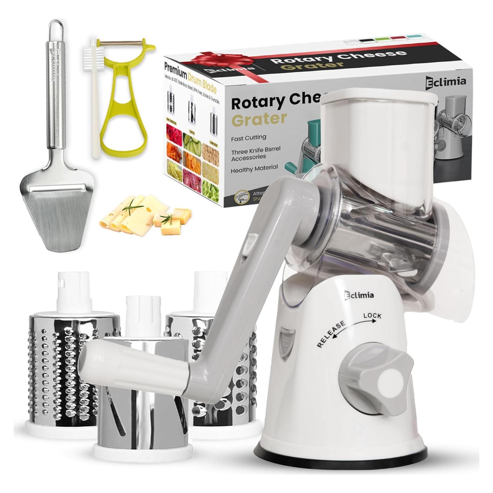 Rallador de Queso Rotatorio Eclimia con 3 Cuchillas y Cuchillo