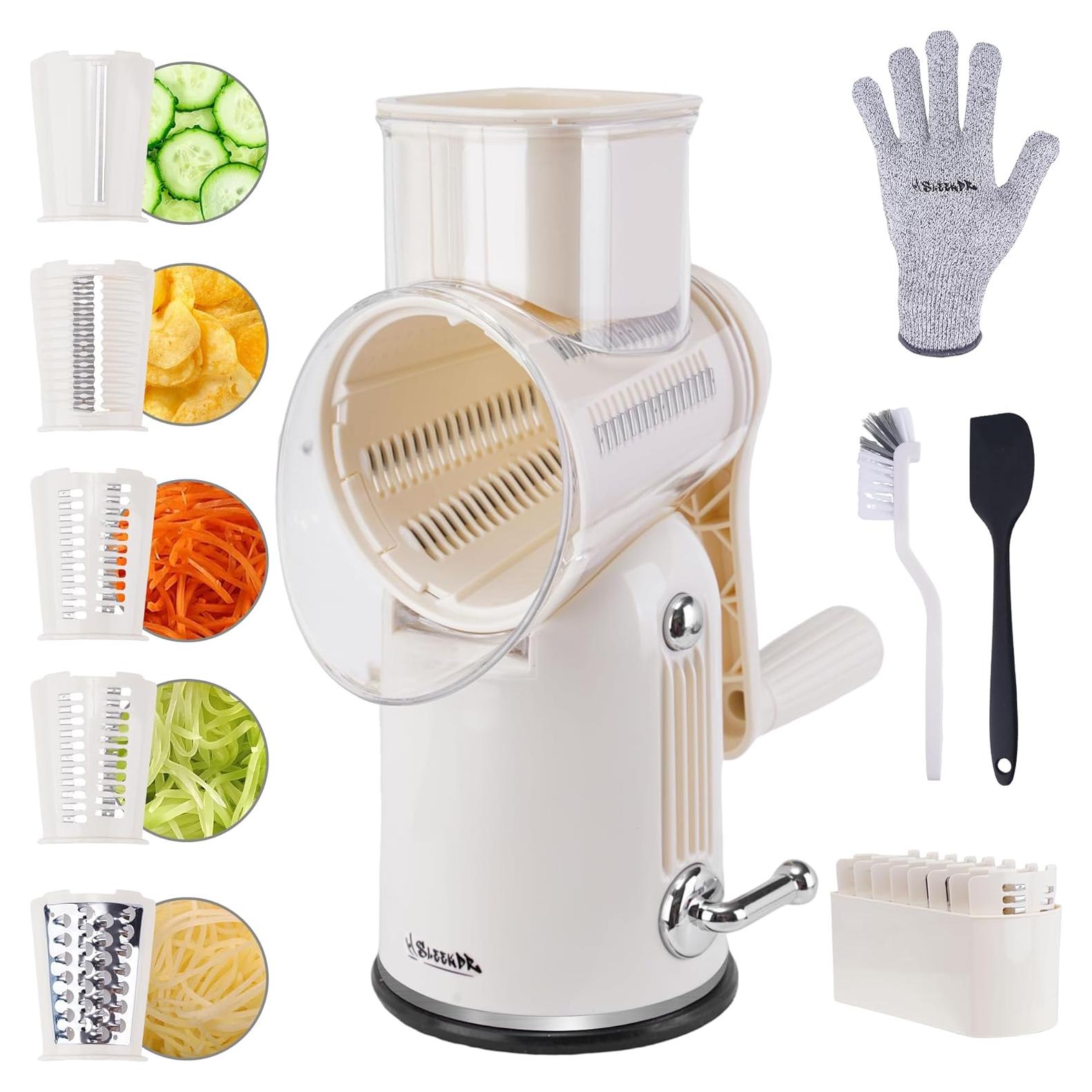 Rallador de Queso Rotatorio SLEEKDR 5 en 1 con Mango y Base de Succión