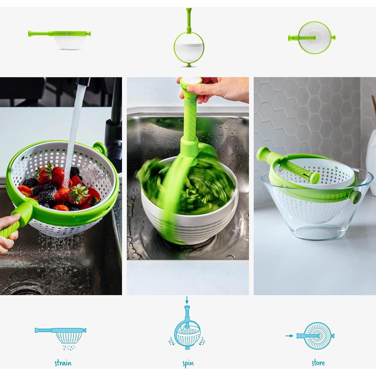 Colador de Ensalada Plegable Dreamfarm Spina 2-En-1 - Verde