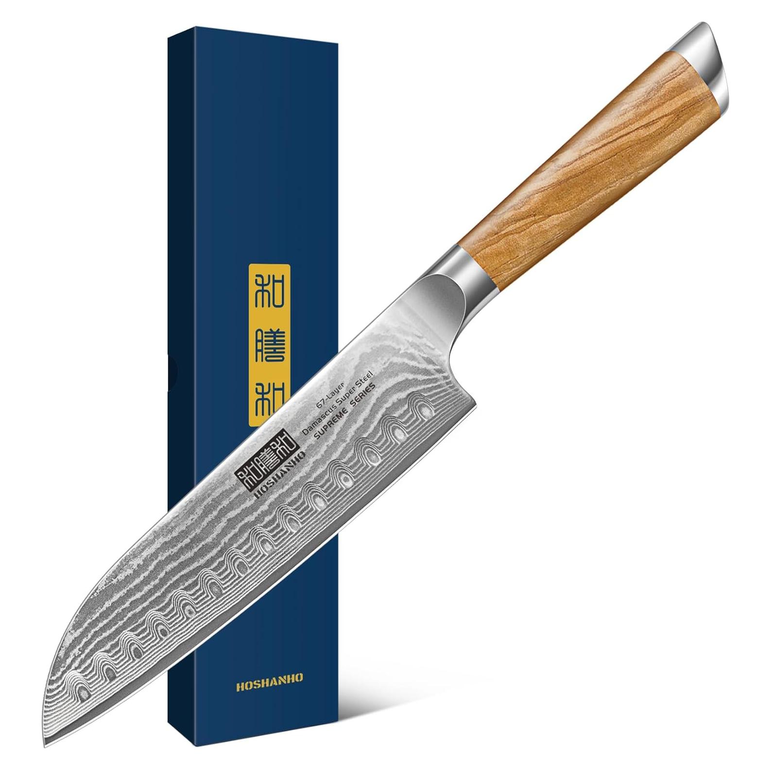 Cuchillo Santoku HOSHANHO Damasco 17.78 cm Mango Madera