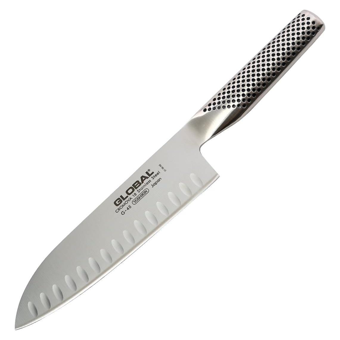 Cuchillo Santoku Global G-48 de 18 cm, Acero Inoxidable, Filo Hueco